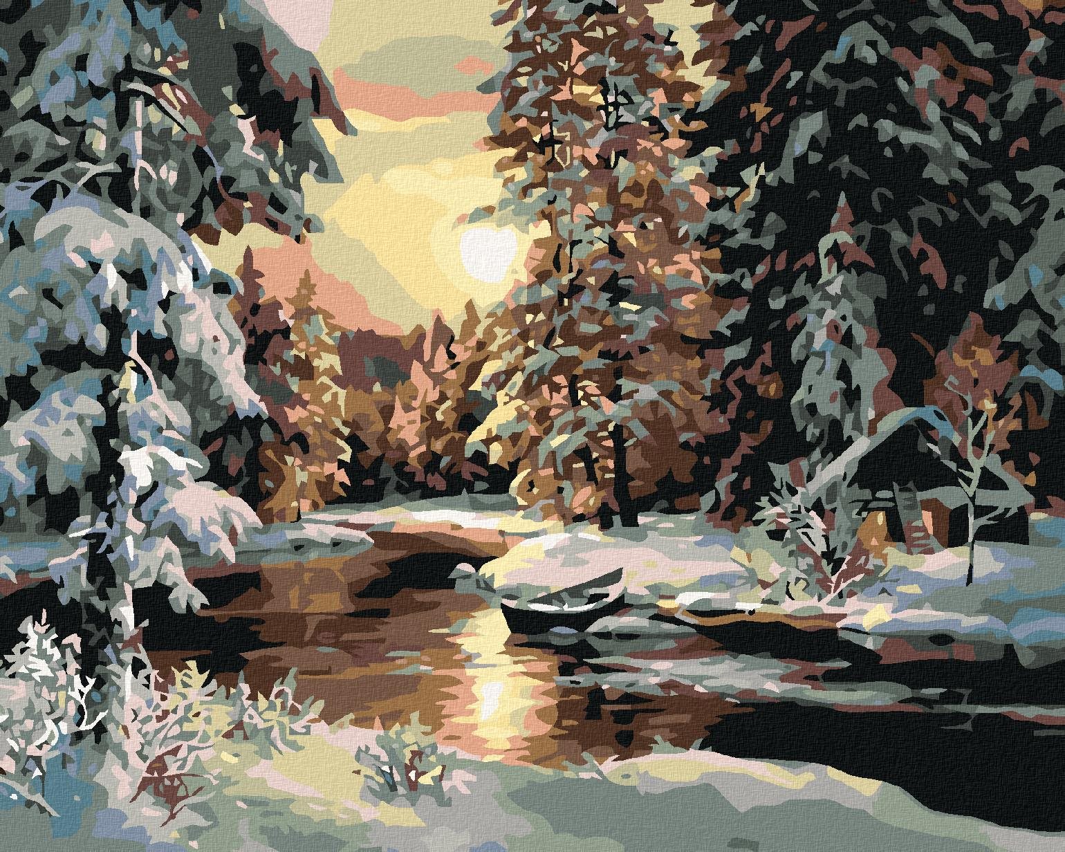 Malování podle čísel - Západ slunce nad lesem, 50x40 cm, bez rámu a bez vypnutí plátna