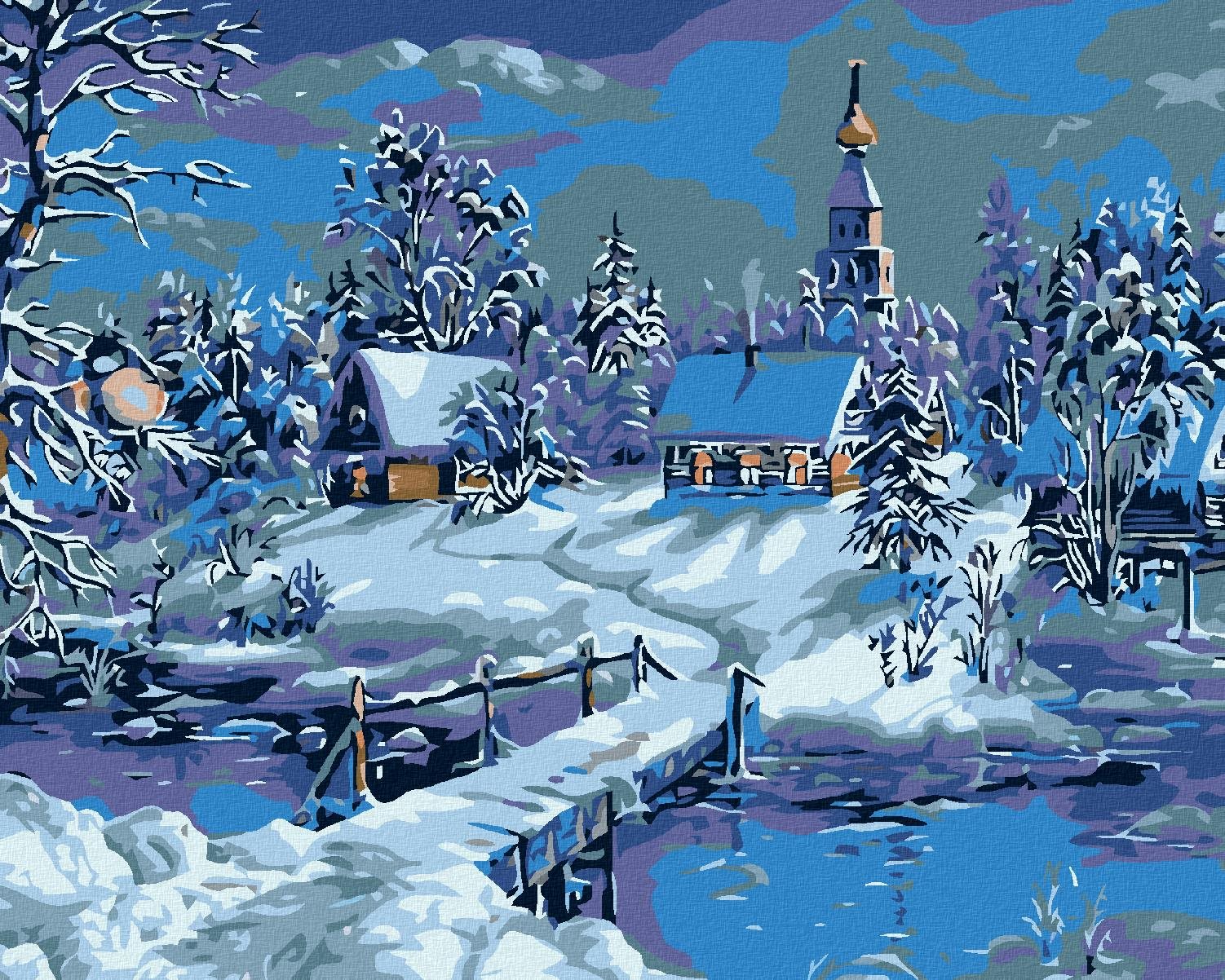 Malování podle čísel - Zamrzlá říčka, 100x80 cm, bez rámu a bez vypnutí plátna