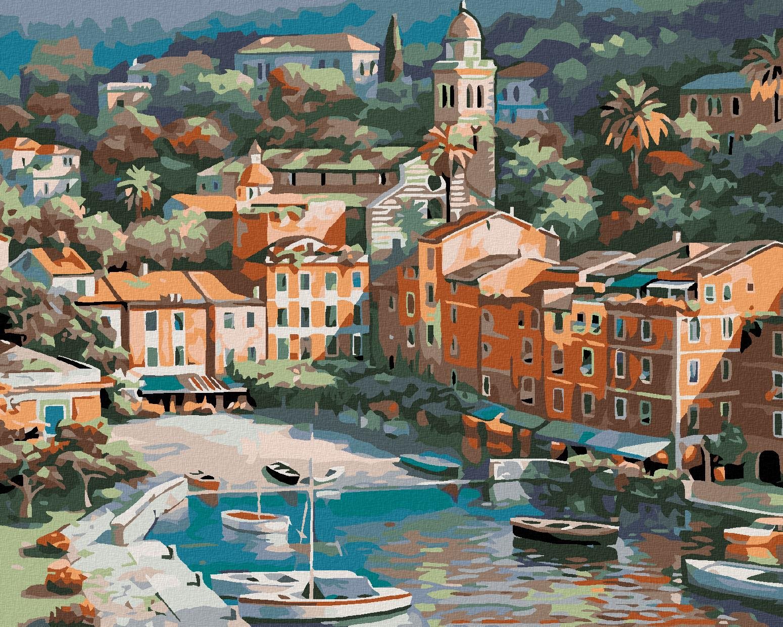 Malování podle čísel - Malé italské městečko, 100x80 cm, bez rámu a bez vypnutí plátna
