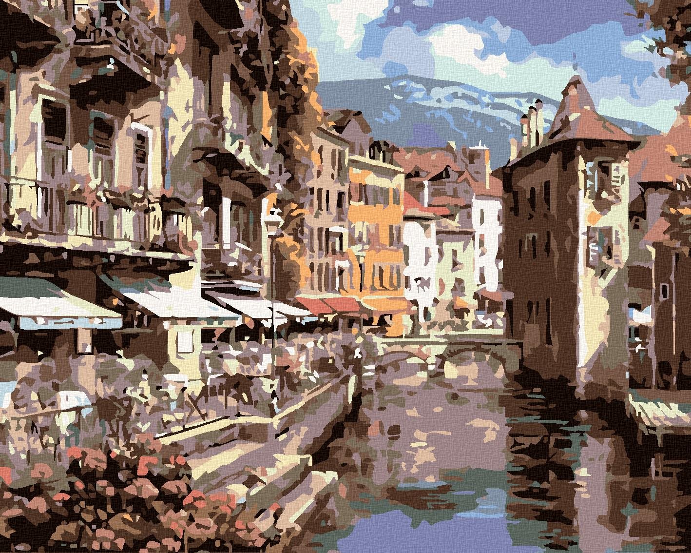 Malování podle čísel - Město na řece, 100x80 cm, vypnuté plátno na rám