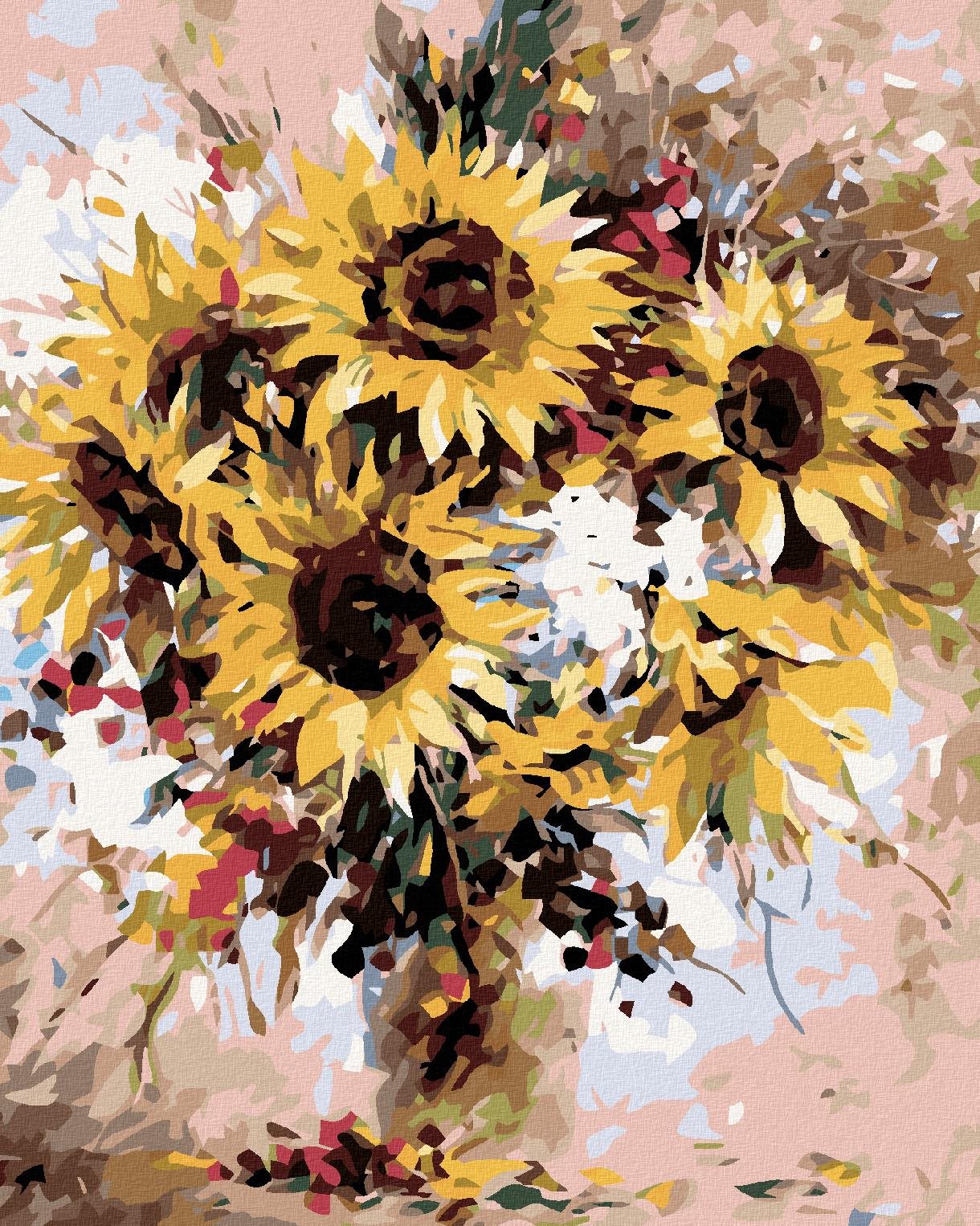 Malování podle čísel - Kytice slunečnic, 40x50 cm, bez rámu a bez vypnutí plátna