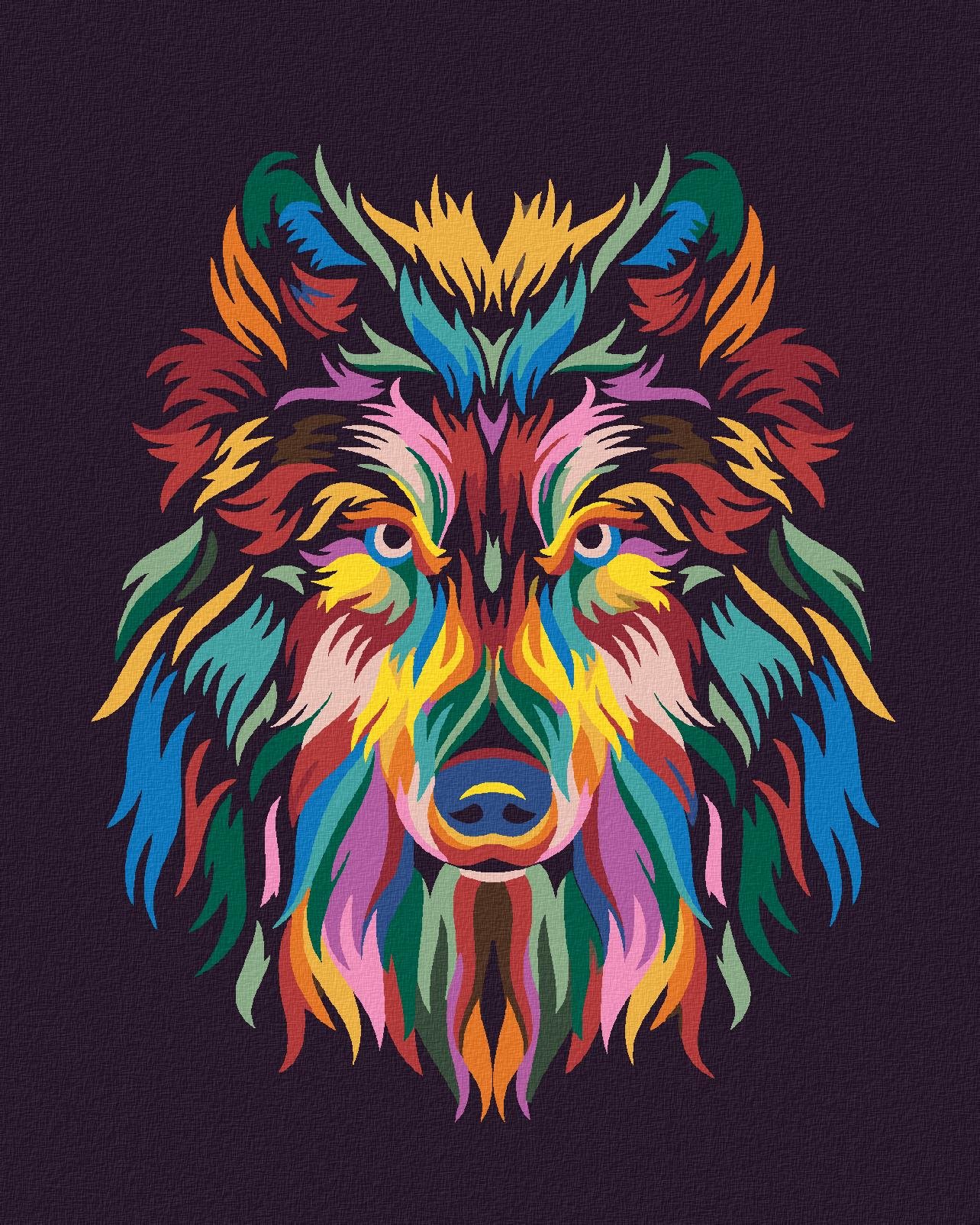 Malování podle čísel - Vlk v barvách, 40x50 cm, vypnuté plátno na rám