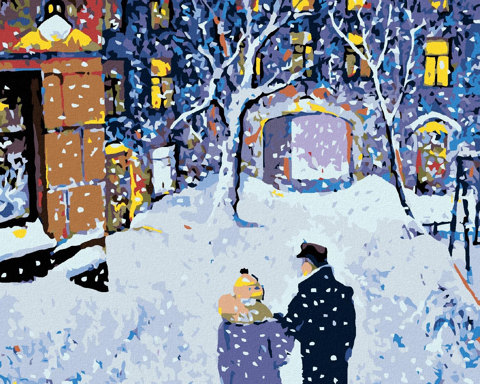 Malování podle čísel - Zimní procházka ve dvou, 50x40 cm, bez rámu a bez vypnutí plátna