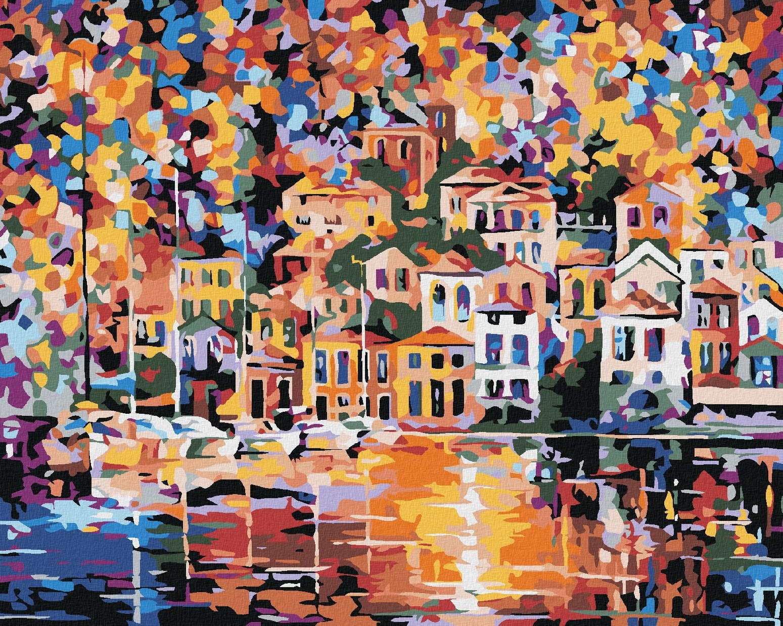 Malování podle čísel - Městečko v barvách, 100x80 cm, bez rámu a bez vypnutí plátna