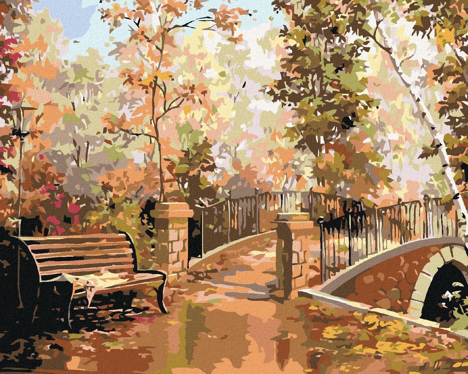 Malování podle čísel - Lavička v parku, 100x80 cm, bez rámu a bez vypnutí plátna
