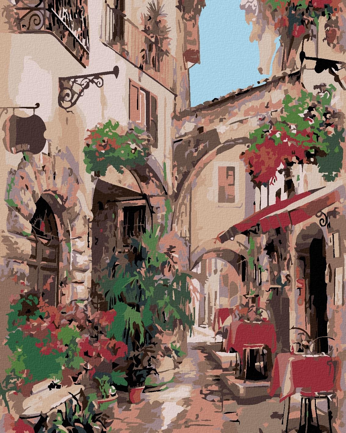 Malování podle čísel - Italská ulička, 80x100 cm, bez rámu a bez vypnutí plátna
