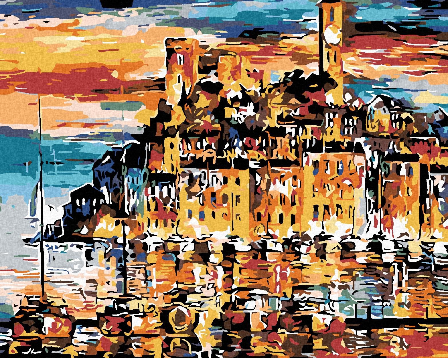 Malování podle čísel - Městečko nad mořem, 100x80 cm, bez rámu a bez vypnutí plátna