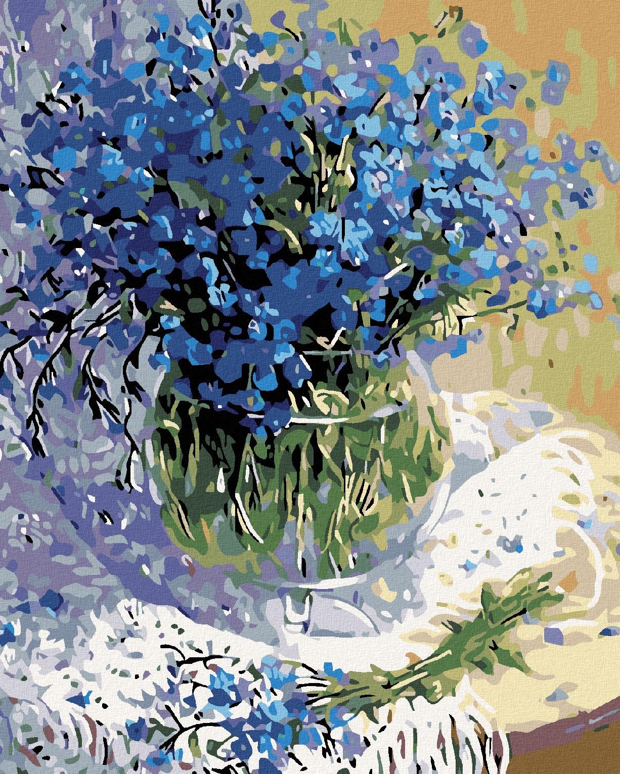 Malování podle čísel - Kytice modrých květů, 40x50 cm, vypnuté plátno na rám