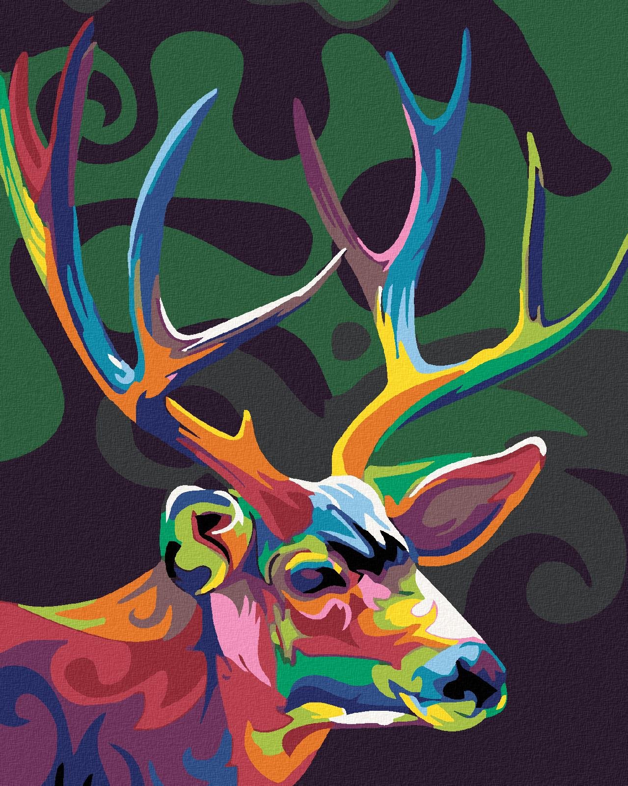 Malování podle čísel - Barevný jelen, 80x100 cm, vypnuté plátno na rám