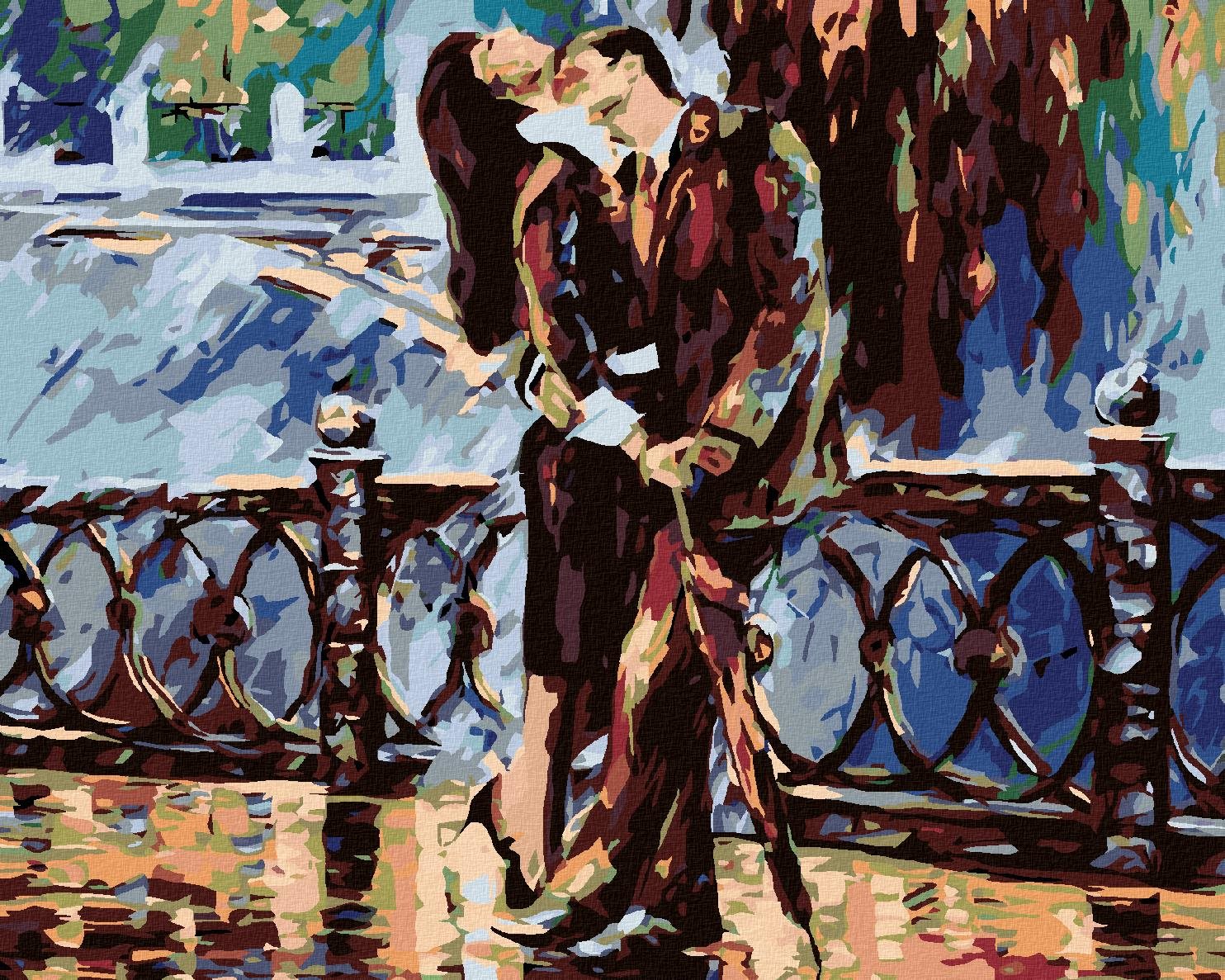 Malování podle čísel - Vášnivý pár v černém, 50x40 cm, bez rámu a bez vypnutí plátna