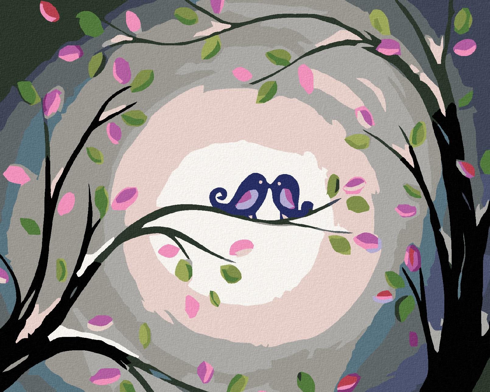 Malování podle čísel - Zamilovaní ptáčci, 100x80 cm, vypnuté plátno na rám