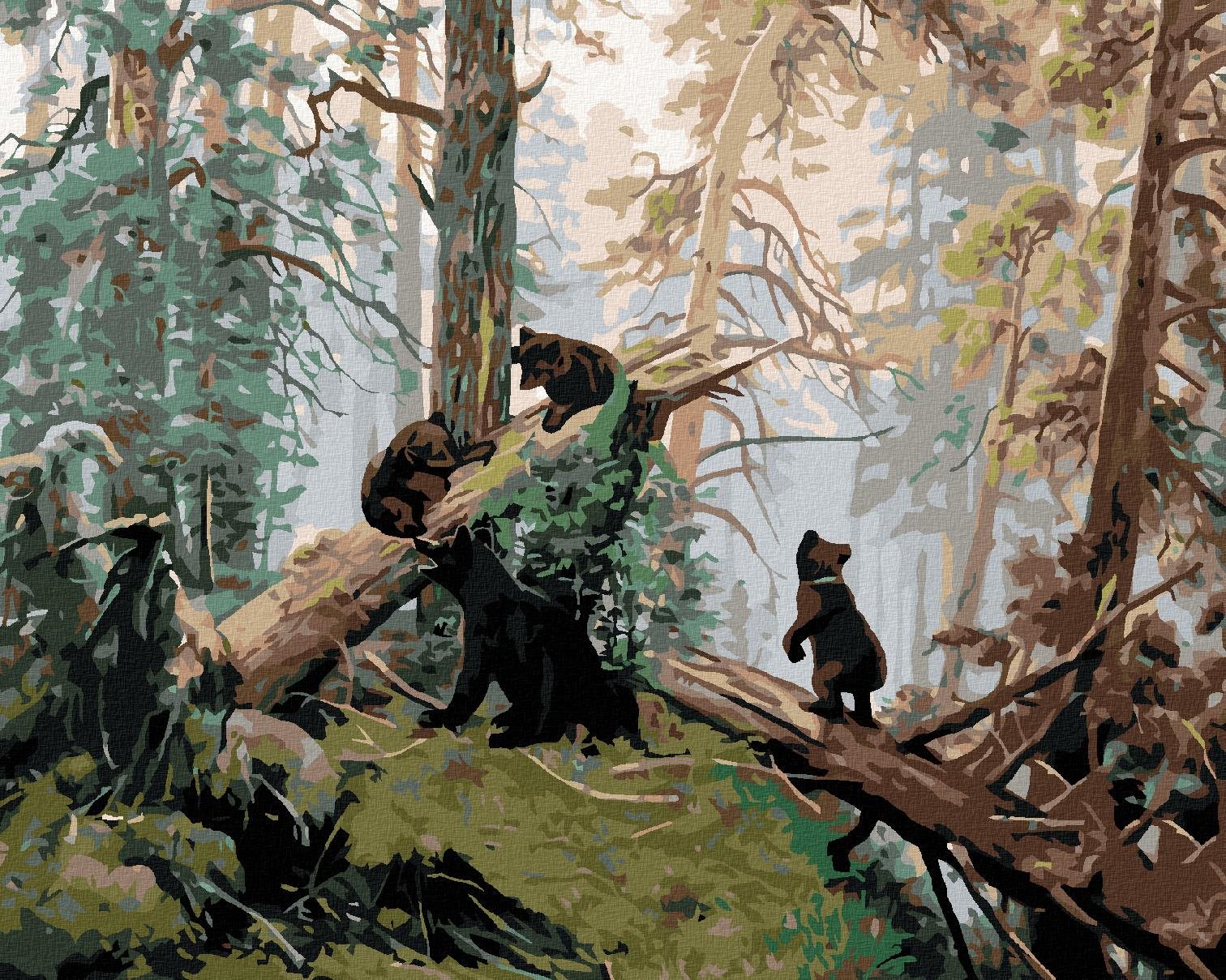 Malování podle čísel - Medvědí rodinka, 100x80 cm, vypnuté plátno na rám