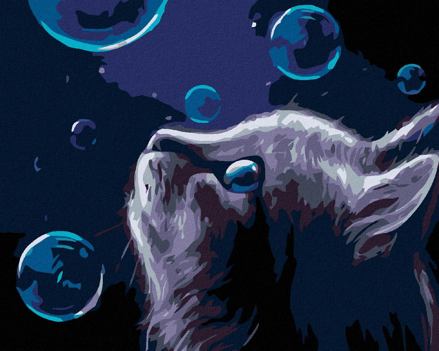 Malování podle čísel - Kočka a bubliny v noci, 100x80 cm, bez rámu a bez vypnutí plátna