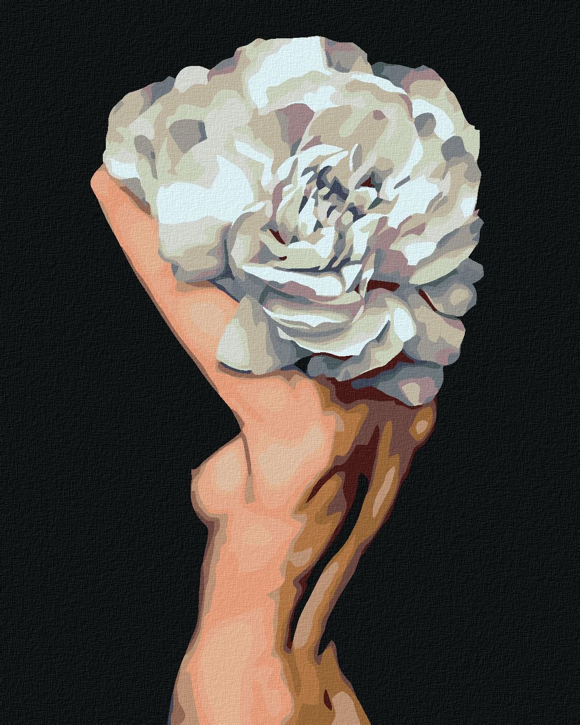 Malování podle čísel - Nahá žena za velkým květem, 40x50 cm, bez rámu a bez vypnutí plátna