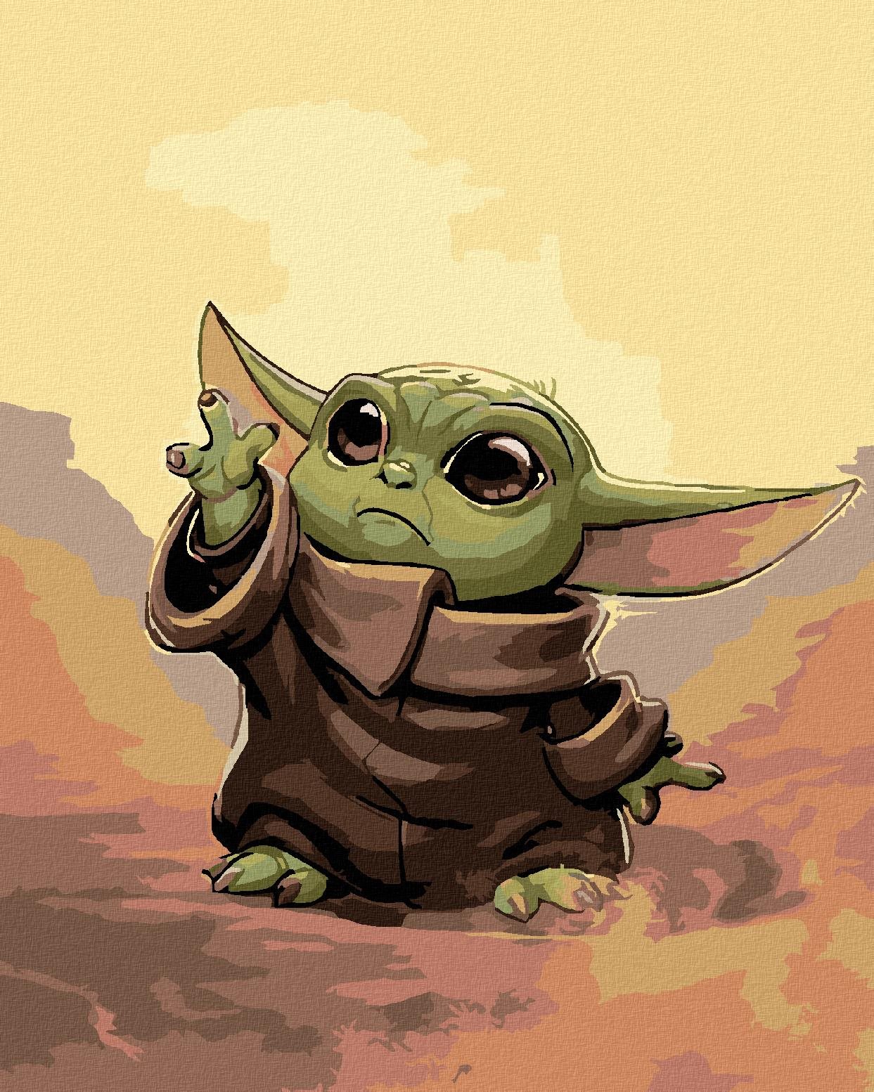 Malování podle čísel - Baby Yoda, 80x100 cm, bez rámu a bez vypnutí plátna