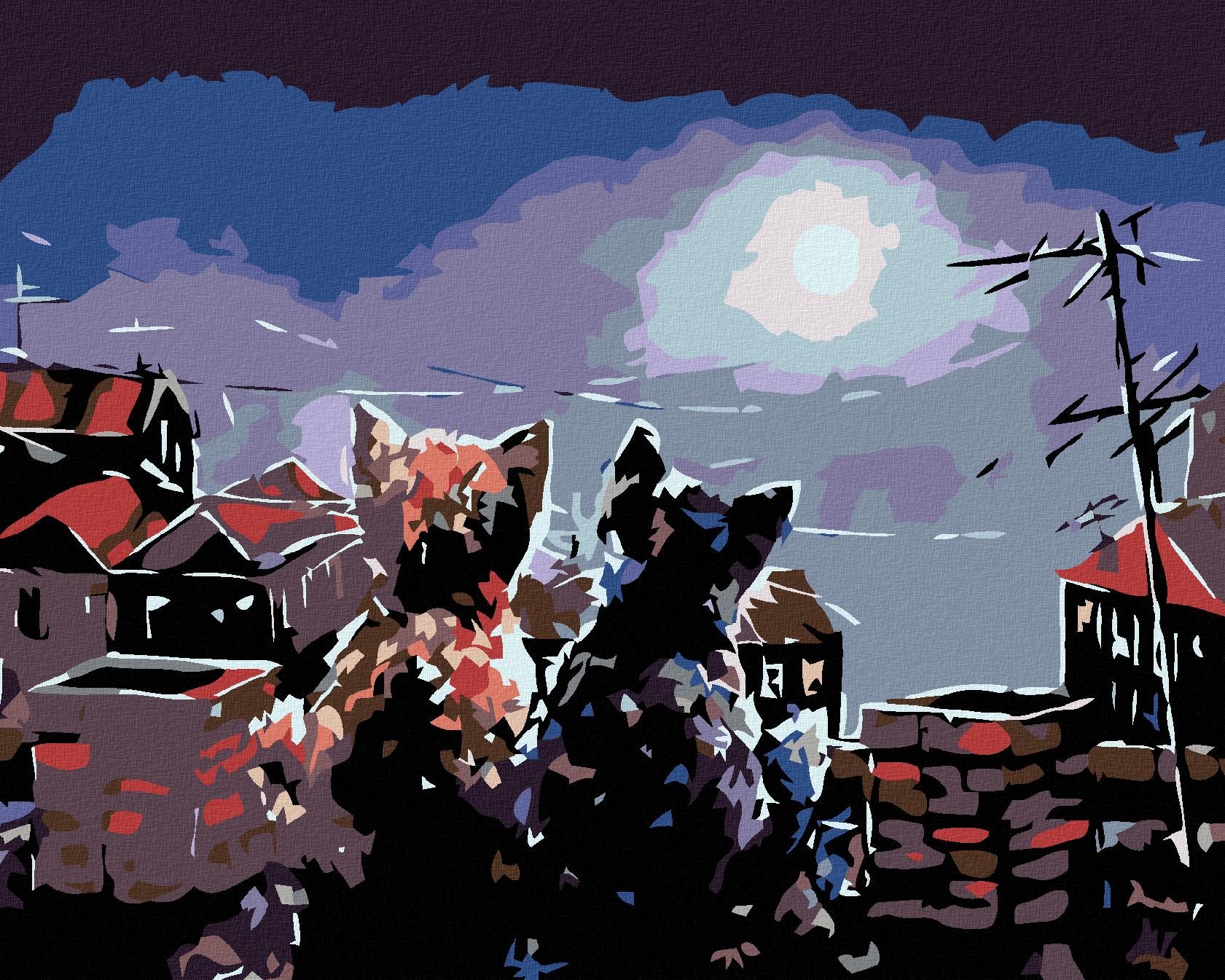 Malování podle čísel - Koťata na střeše, 100x80 cm, vypnuté plátno na rám