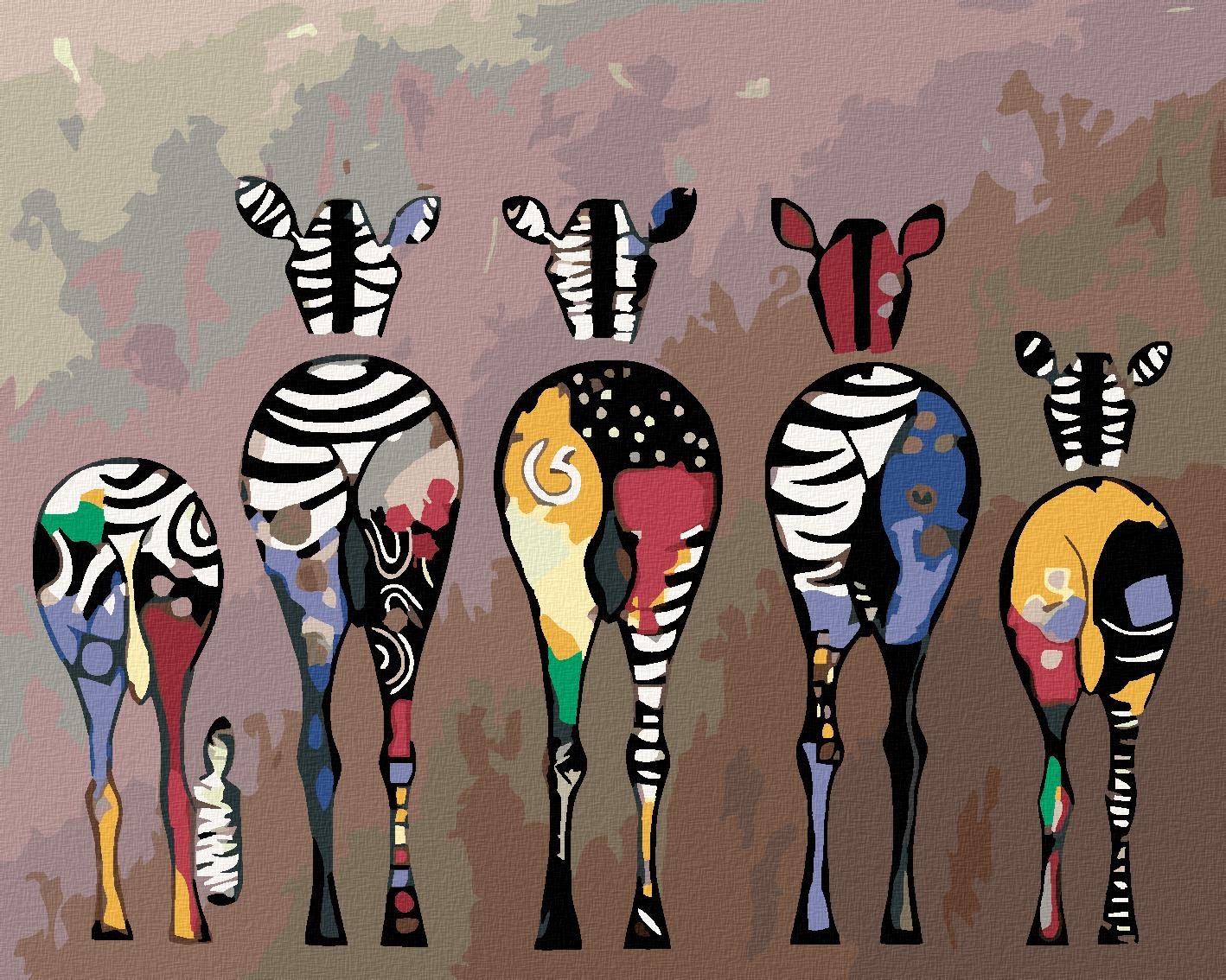 Malování podle čísel - Stádo zeber, 100x80 cm, vypnuté plátno na rám