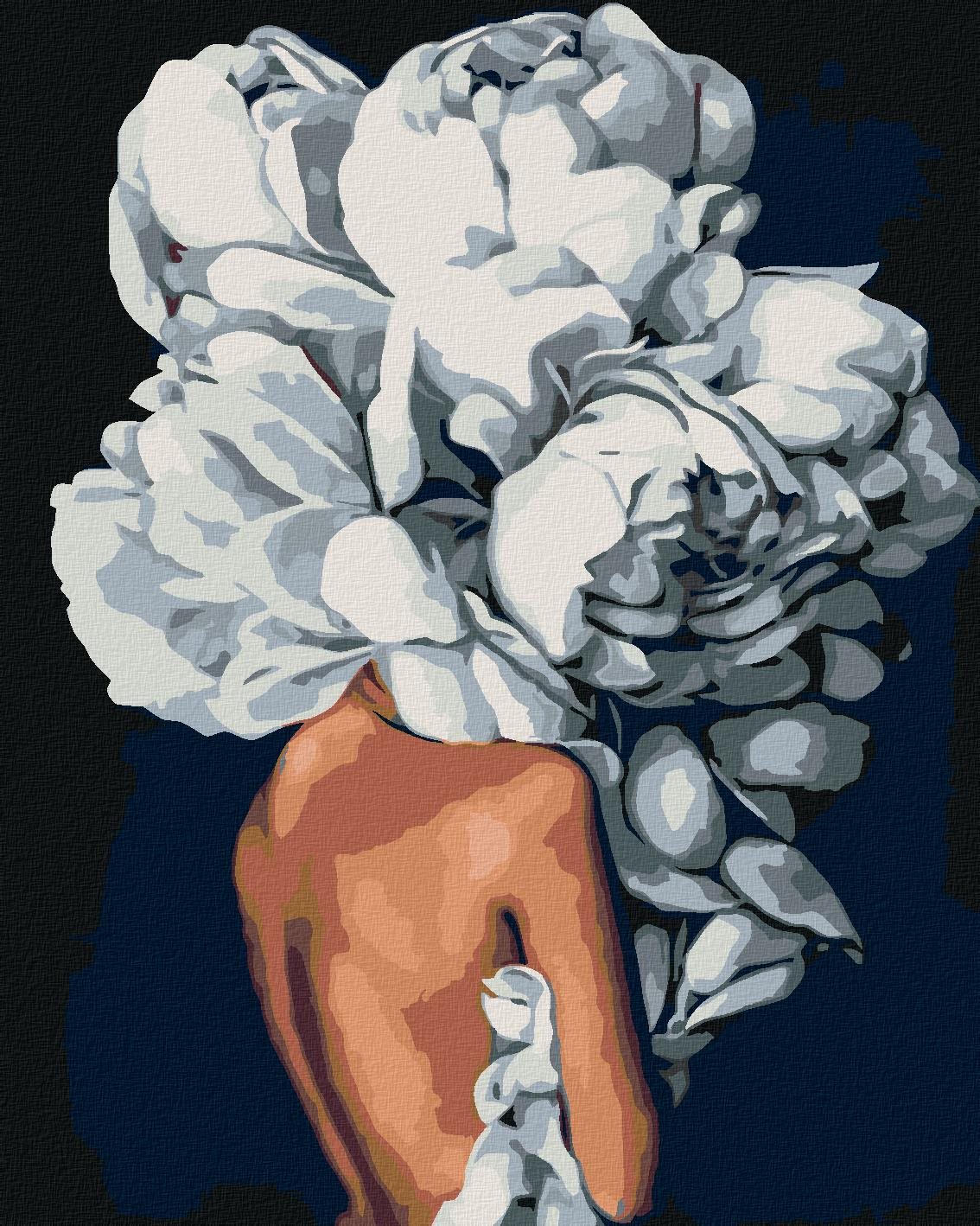 Malování podle čísel - Žena za květinou, 80x100 cm, bez rámu a bez vypnutí plátna