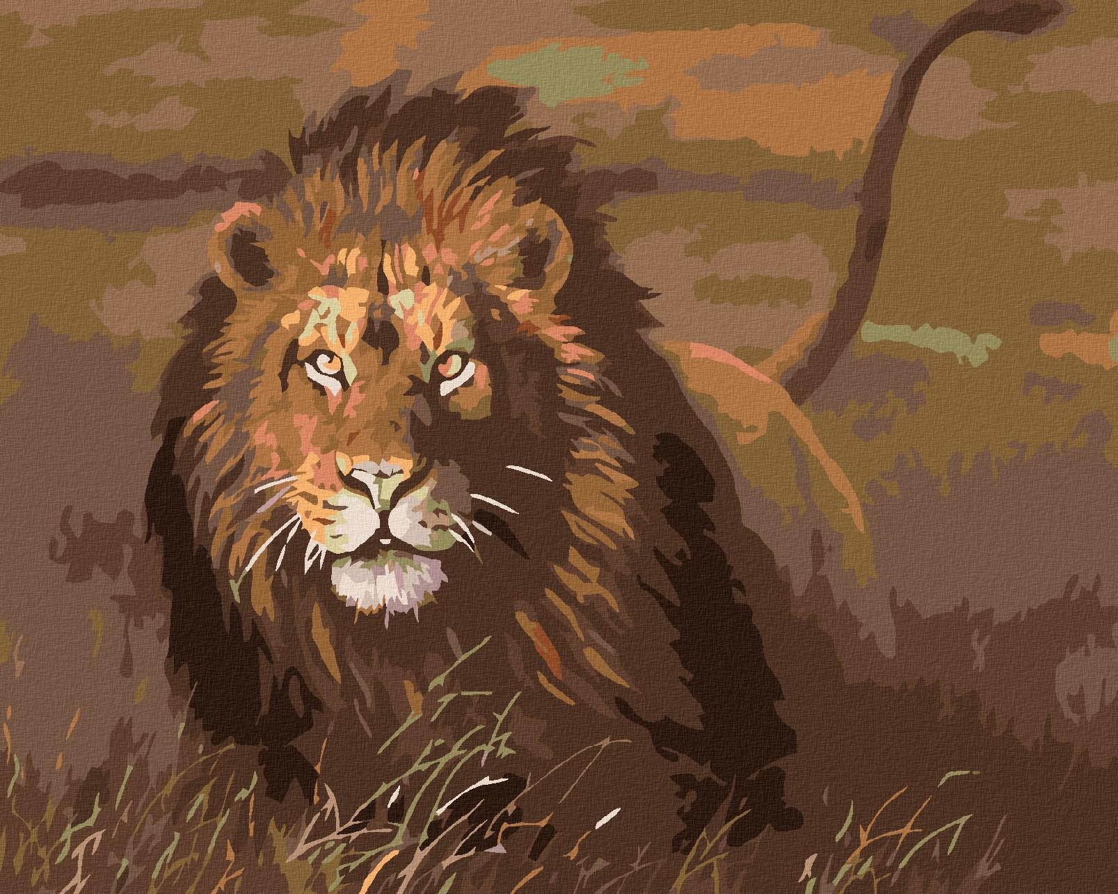 Malování podle čísel - Lev v savaně, 100x80 cm, vypnuté plátno na rám