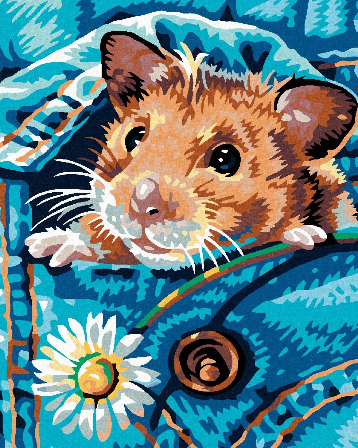 Malování podle čísel - Křeček s kopretinkou, 40x50 cm, bez rámu a bez vypnutí plátna