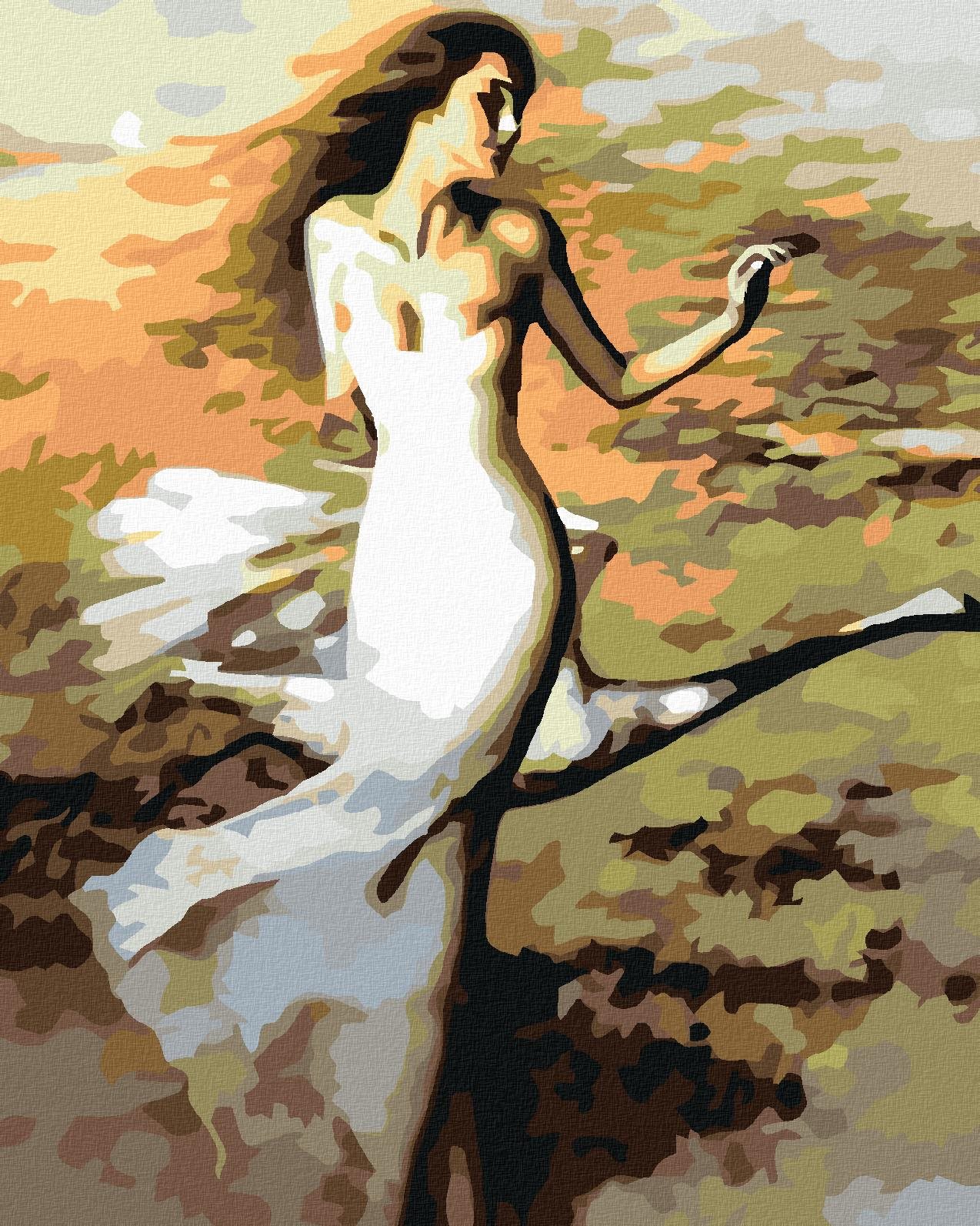 Malování podle čísel - Tančící žena v bílém, 40x50 cm, bez rámu a bez vypnutí plátna