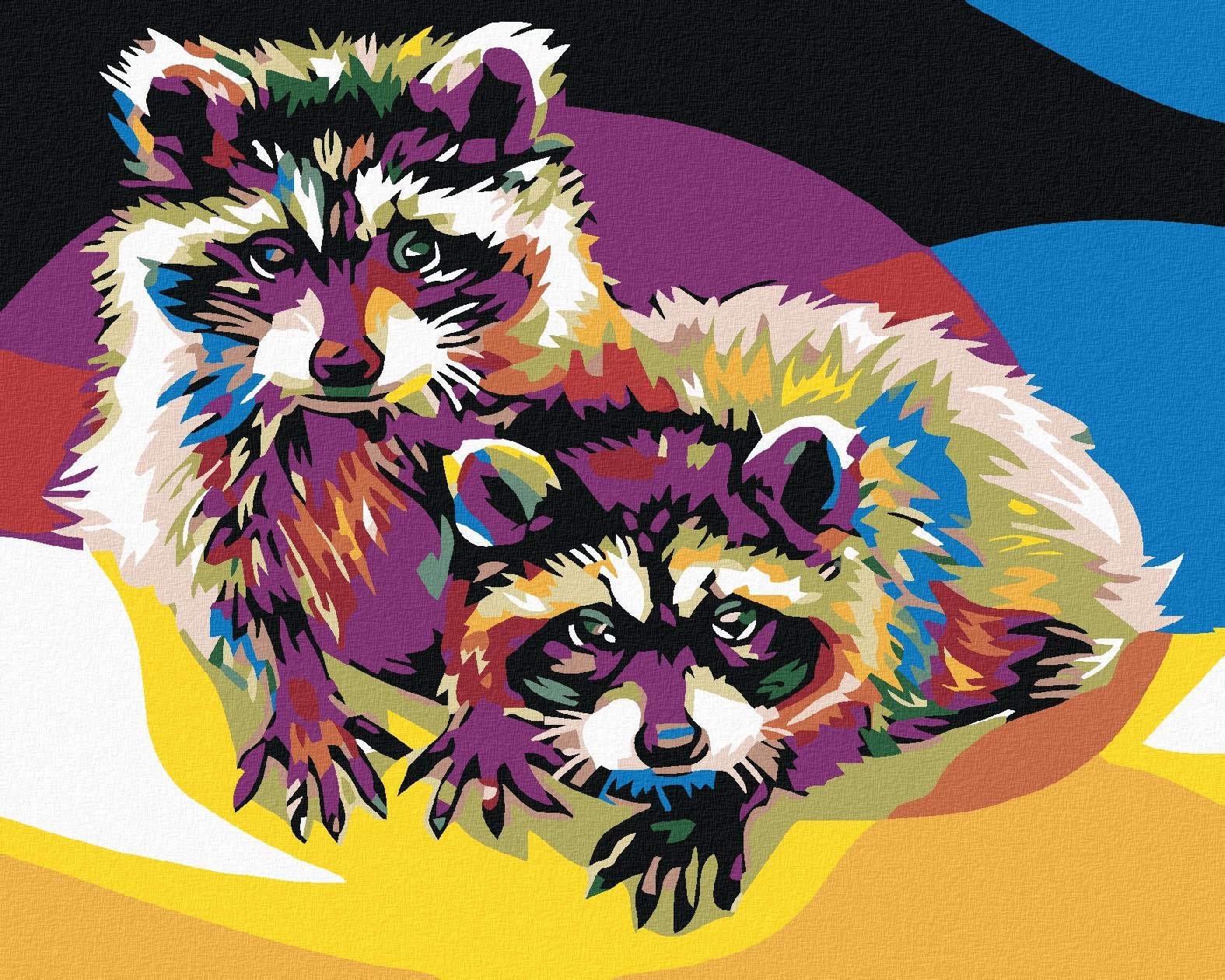 Malování podle čísel - Barevní mývalové, 100x80 cm, vypnuté plátno na rám