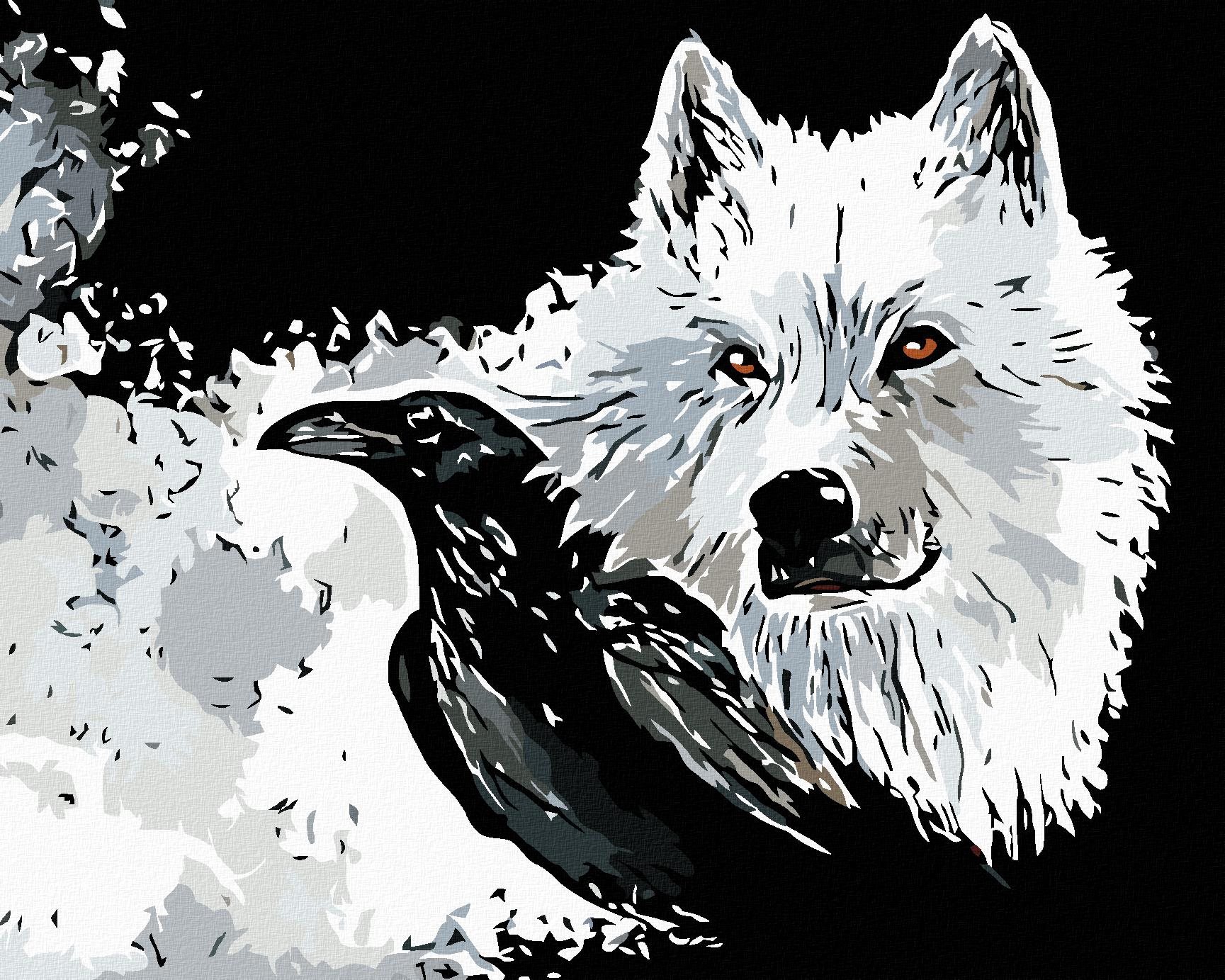 Malování podle čísel - Pes a havran, 100x80 cm, vypnuté plátno na rám