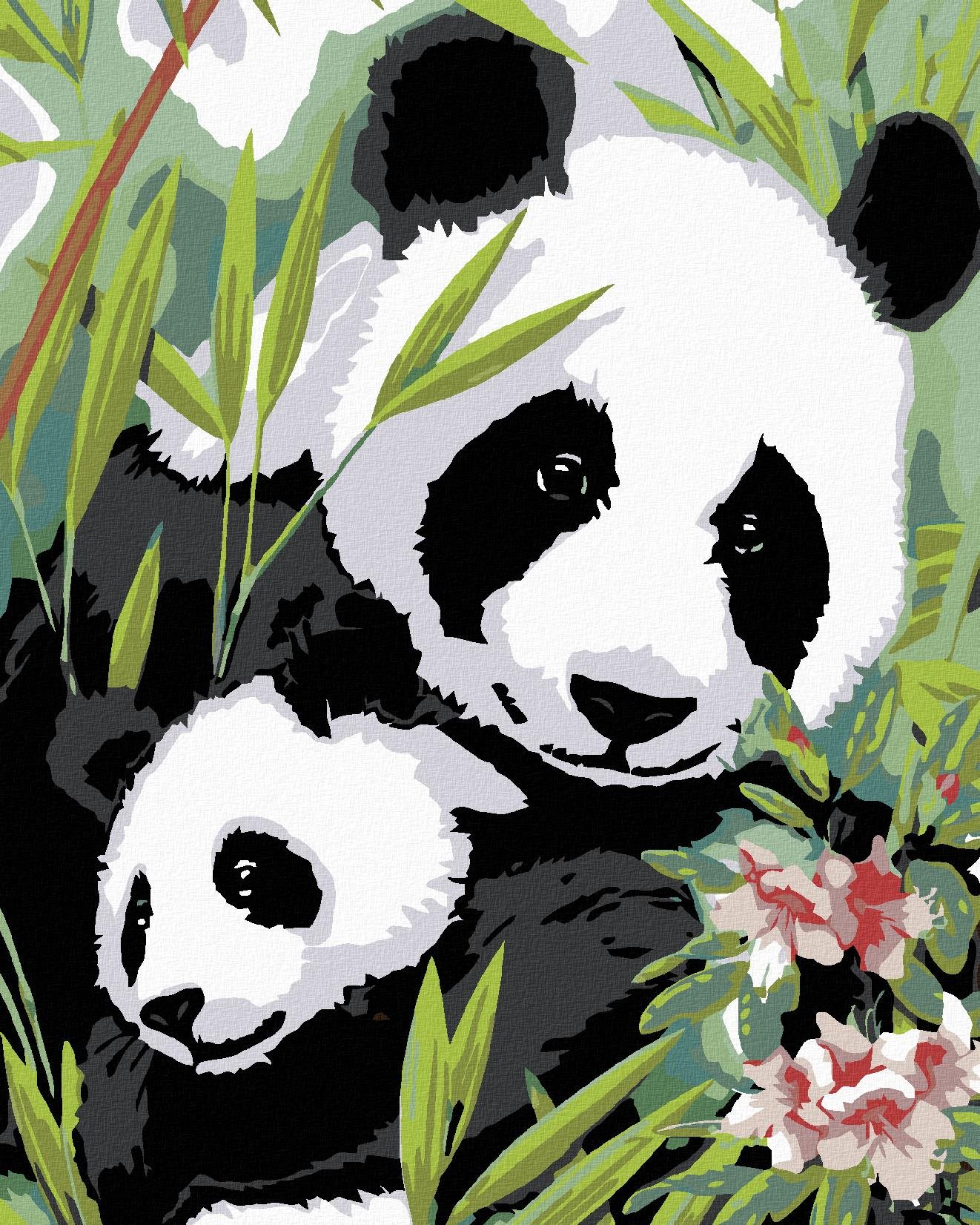 Malování podle čísel - Panda s mládětem, 80x100 cm, bez rámu a bez vypnutí plátna