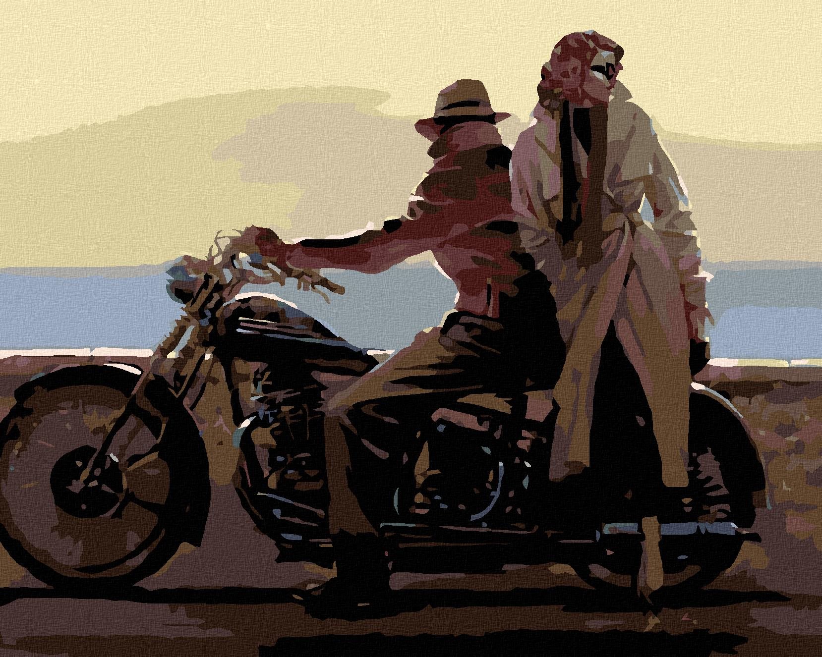 Malování podle čísel - Milenci na motorce, 100x80 cm, bez rámu a bez vypnutí plátna