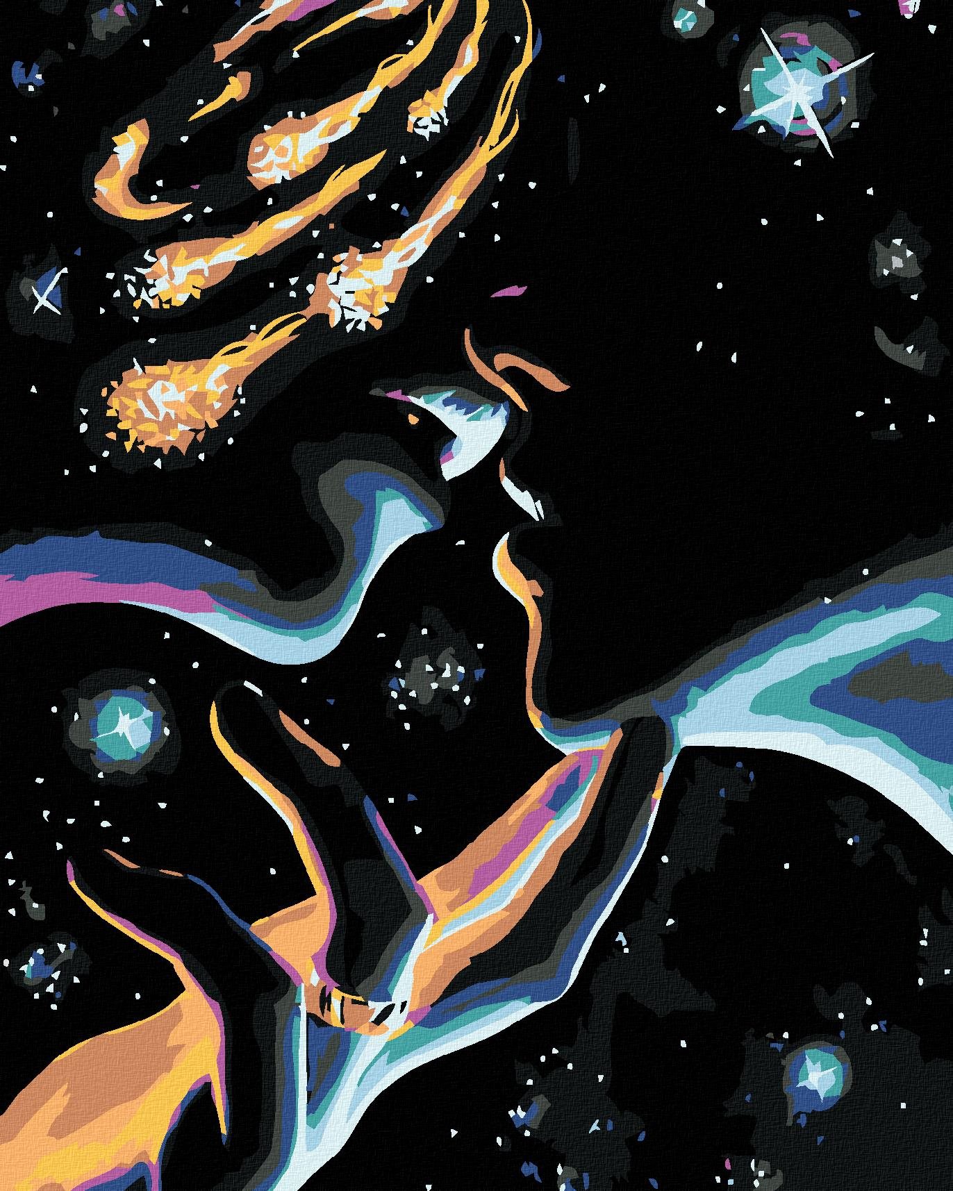 Malování podle čísel - Vesmírný polibek, 80x100 cm, vypnuté plátno na rám