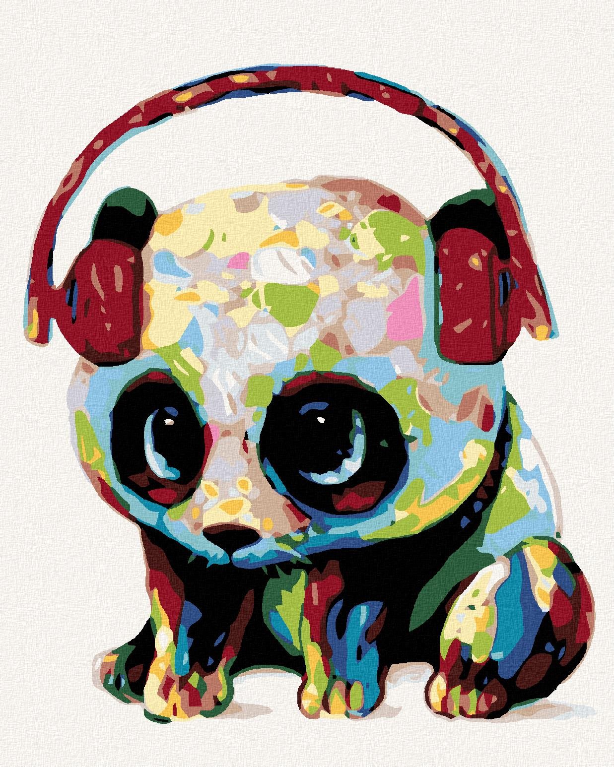 Malování podle čísel - Panda se sluchátky, 40x50 cm, bez rámu a bez vypnutí plátna