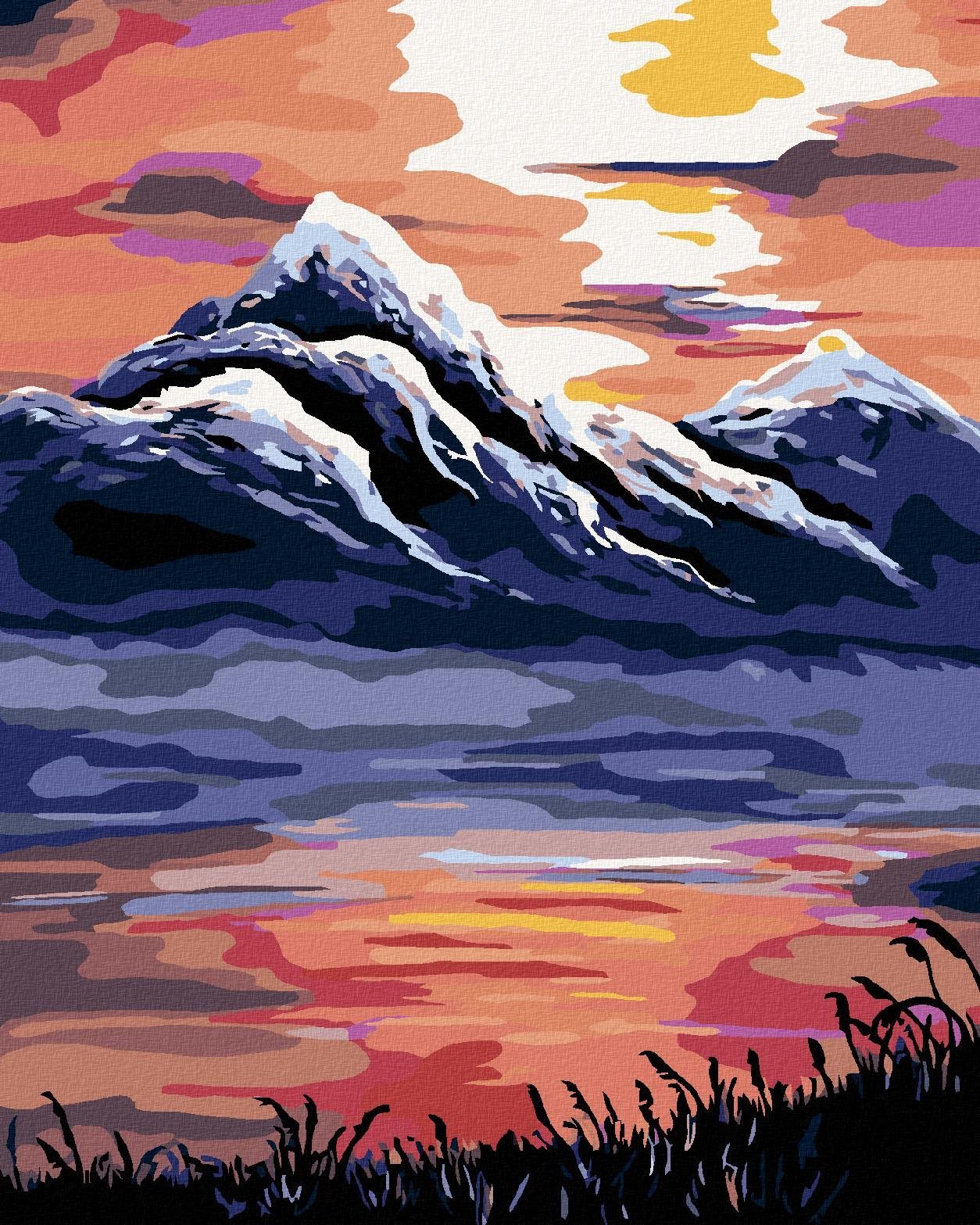 Malování podle čísel - Západ slunce nad horami, 40x50 cm, bez rámu a bez vypnutí plátna
