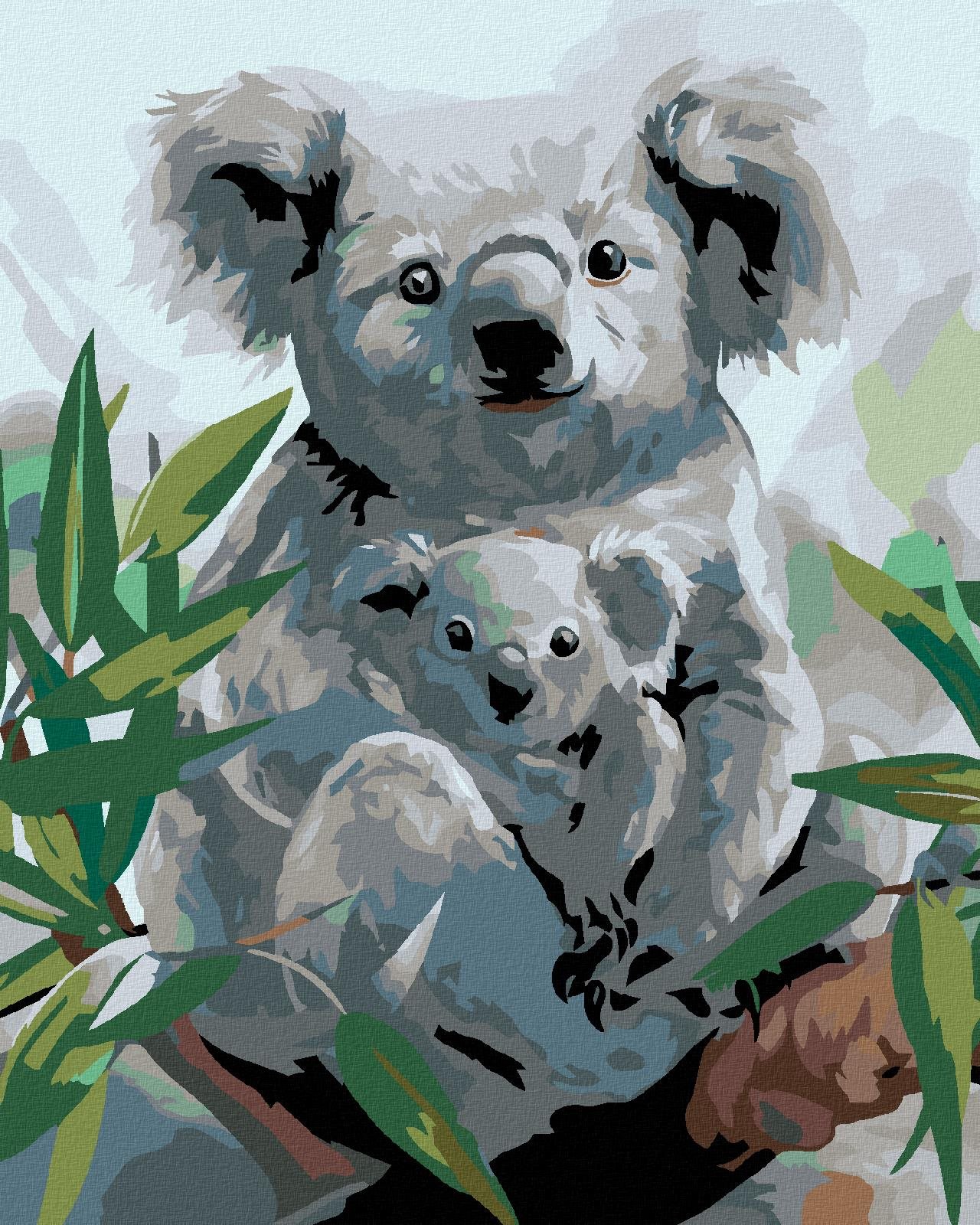 Malování podle čísel - Koala s mládětem, 80x100 cm, bez rámu a bez vypnutí plátna