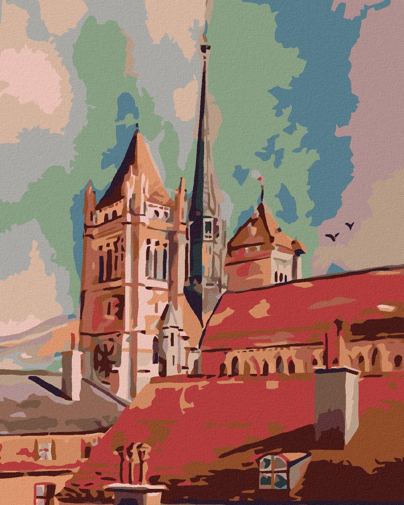 Malování podle čísel - Věže a střechy, 80x100 cm, bez rámu a bez vypnutí plátna