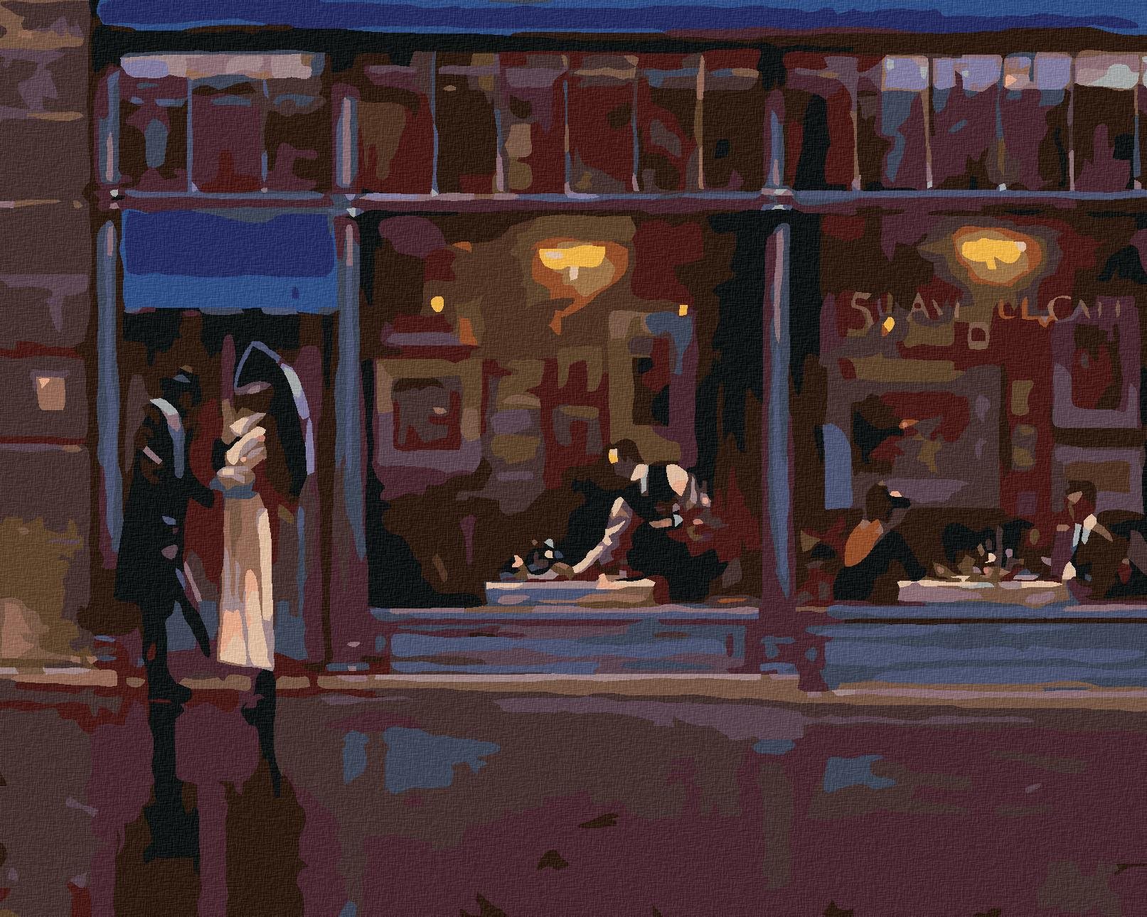 Malování podle čísel - V noci před restaurací, 50x40 cm, bez rámu a bez vypnutí plátna