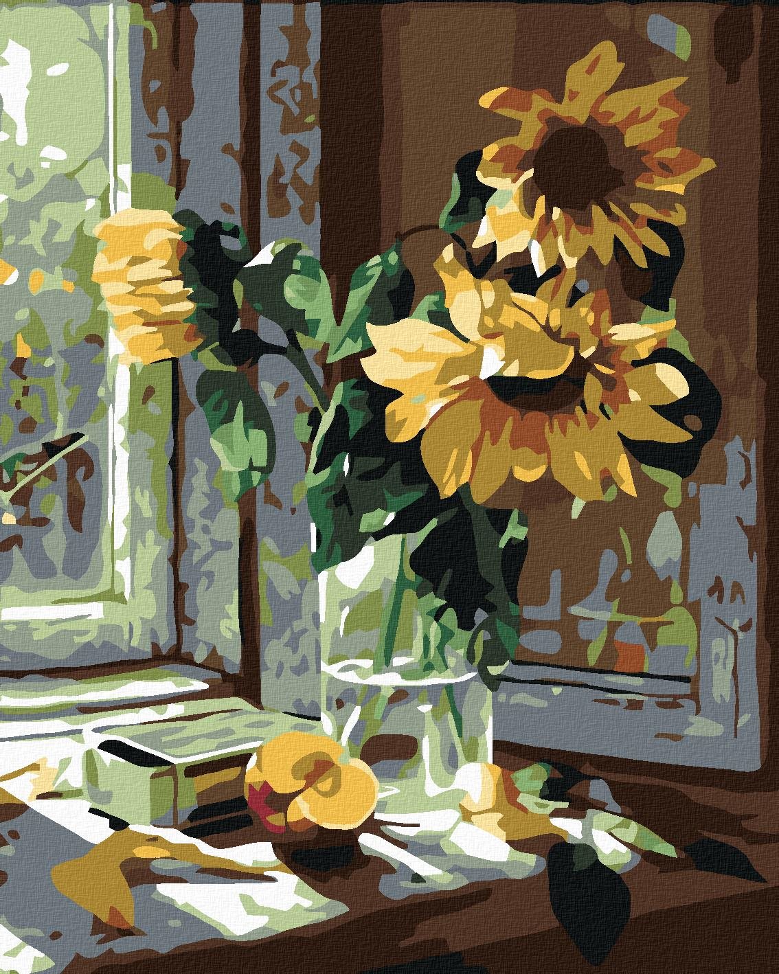 Malování podle čísel - Slunečnice ve váze, 80x100 cm, bez rámu a bez vypnutí plátna