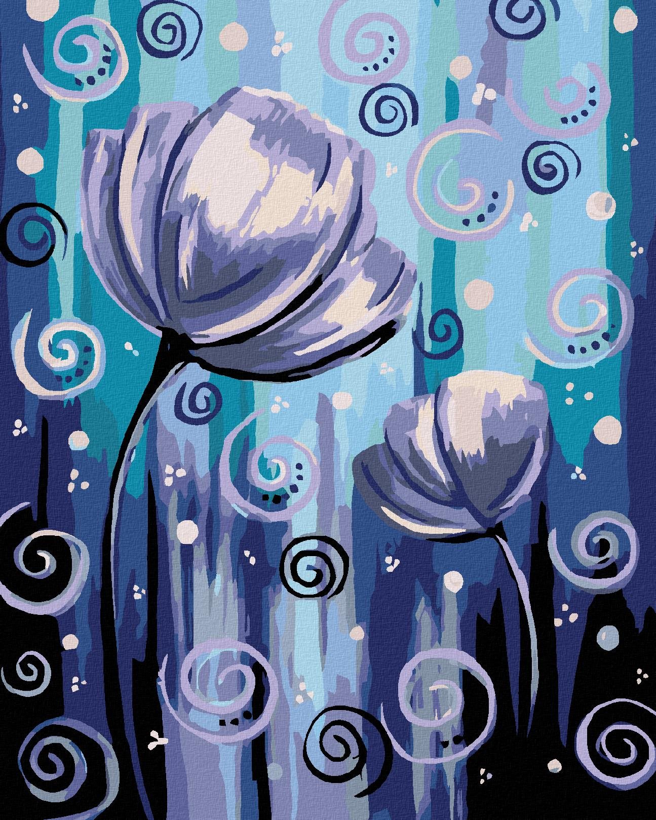 Malování podle čísel - Květiny a spirálky, 80x100 cm, bez rámu a bez vypnutí plátna