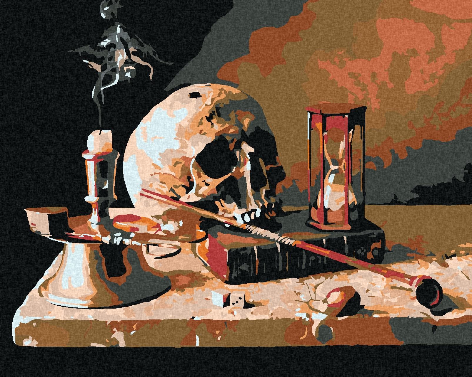 Malování podle čísel - Lebka na stole, 50x40 cm, vypnuté plátno na rám