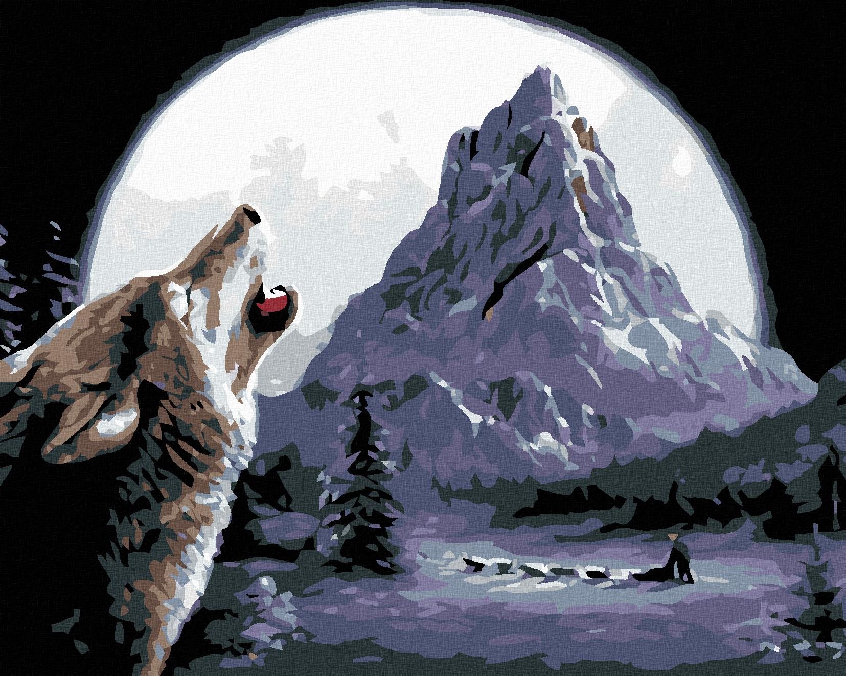 Malování podle čísel - Vyjící vlk, 100x80 cm, vypnuté plátno na rám