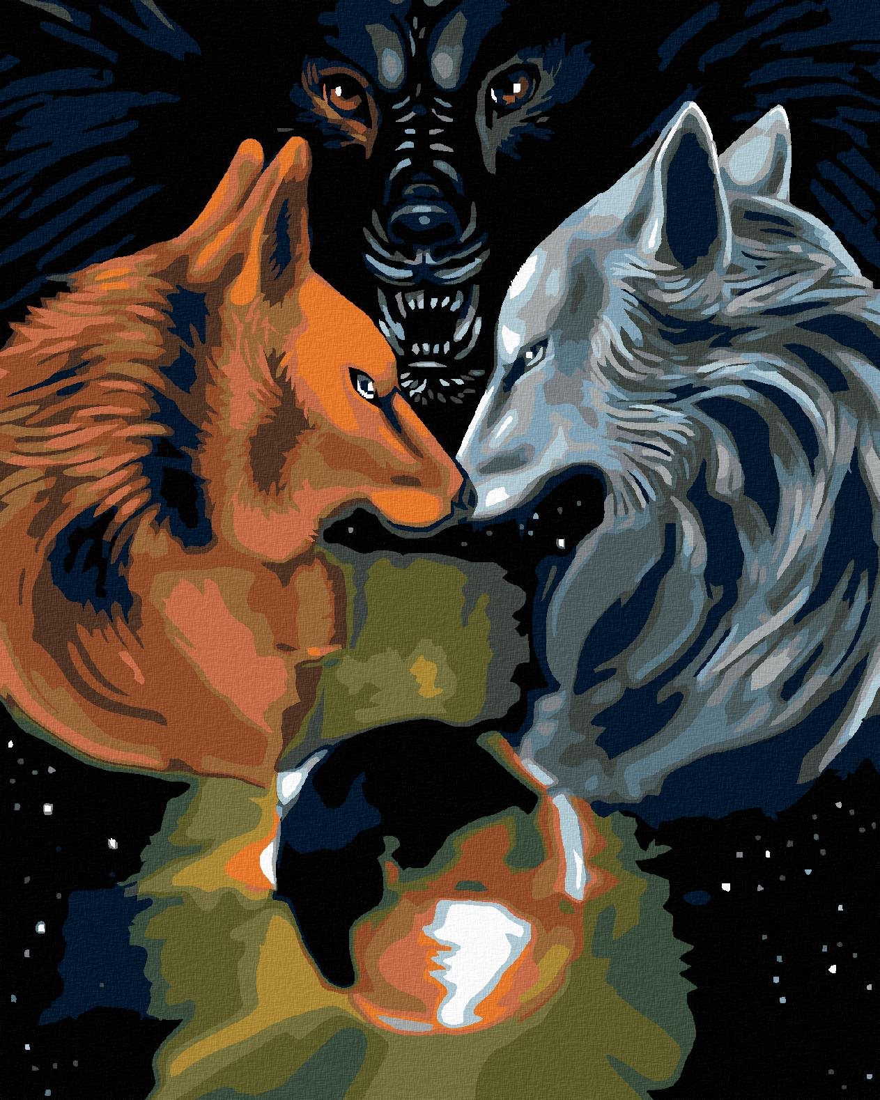 Malování podle čísel - Tři vlci, 40x50 cm, vypnuté plátno na rám