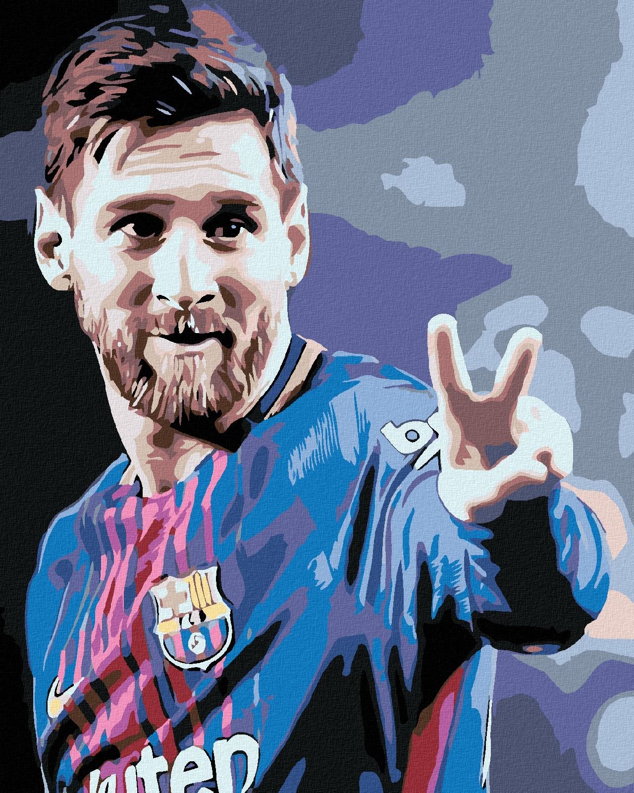 Malování podle čísel - Messi v dresu, 40x50 cm, bez rámu a bez vypnutí plátna