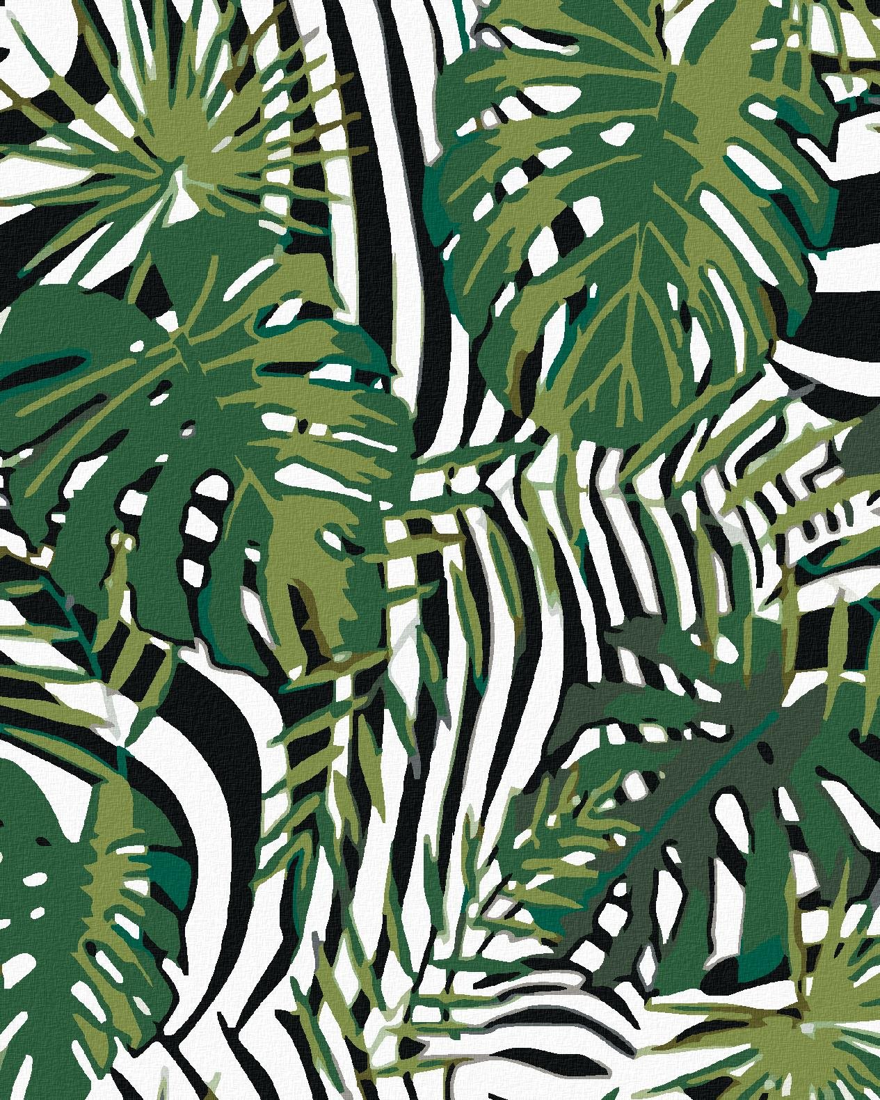 Malování podle čísel - Tropické listy, 40x50 cm, vypnuté plátno na rám