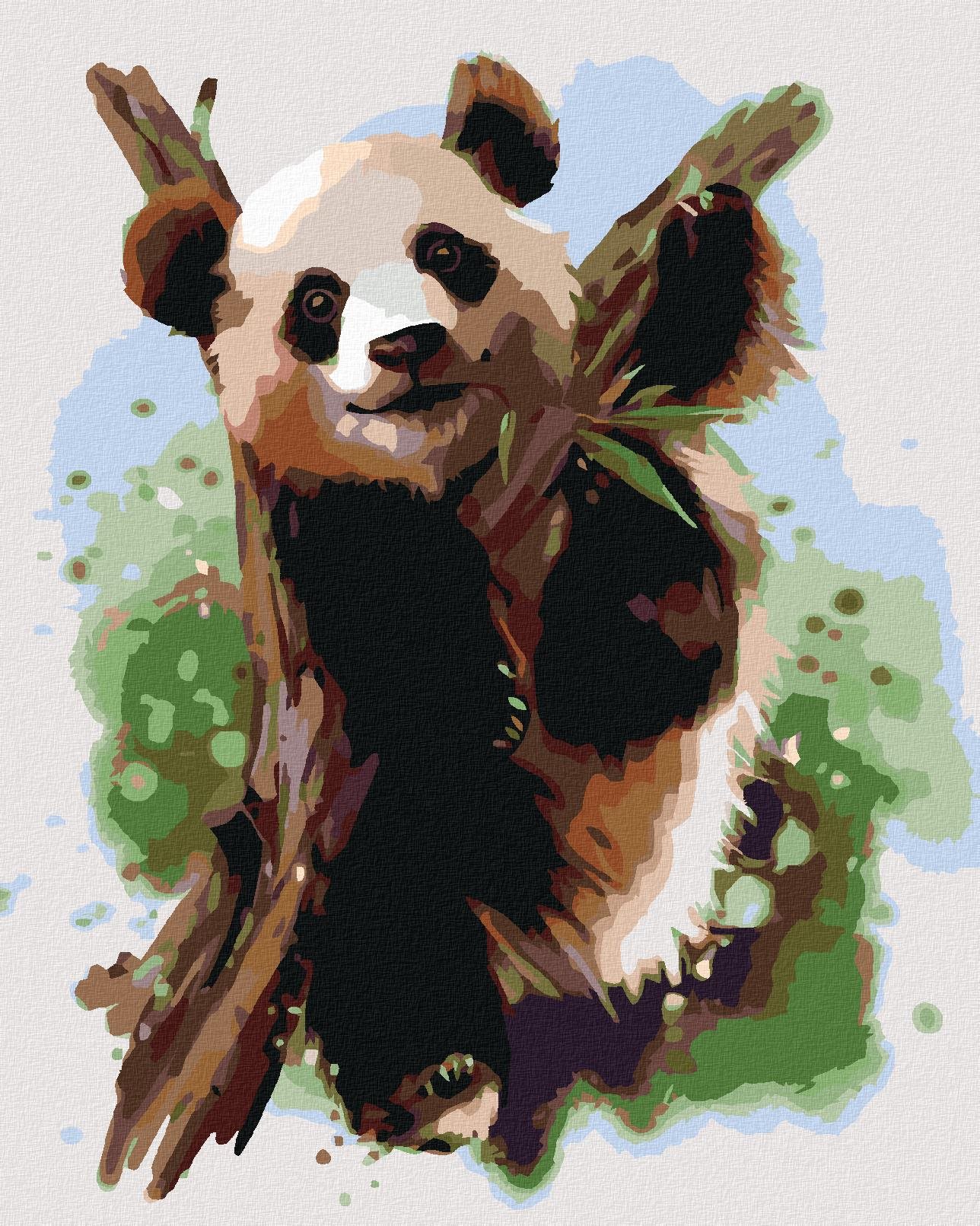 Malování podle čísel - Panda na větvi, 80x100 cm, vypnuté plátno na rám