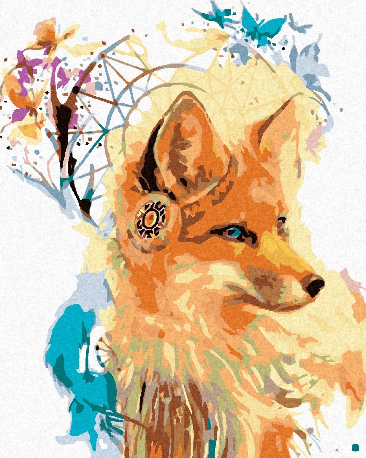 Malování podle čísel - Liška s lapačem snů, 80x100 cm, bez rámu a bez vypnutí plátna