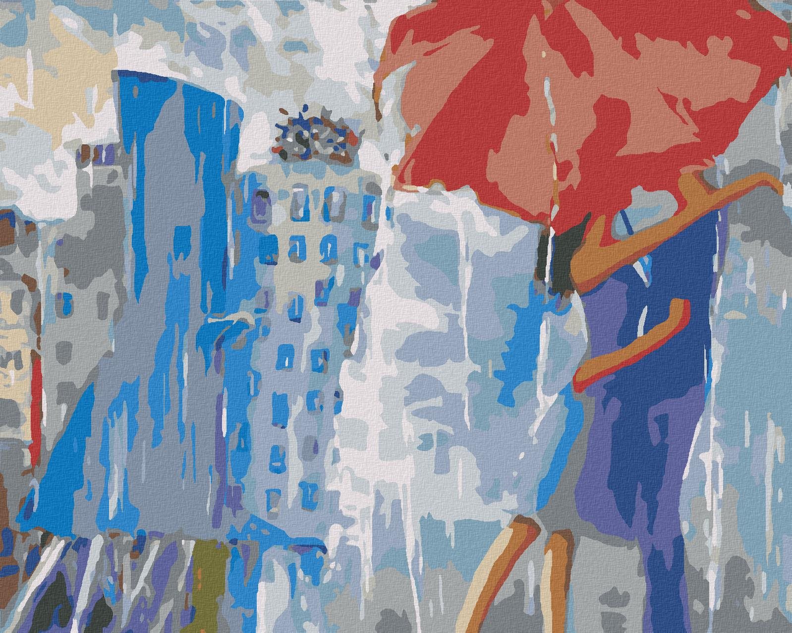 Malování podle čísel - Město v dešti, 50x40 cm, vypnuté plátno na rám