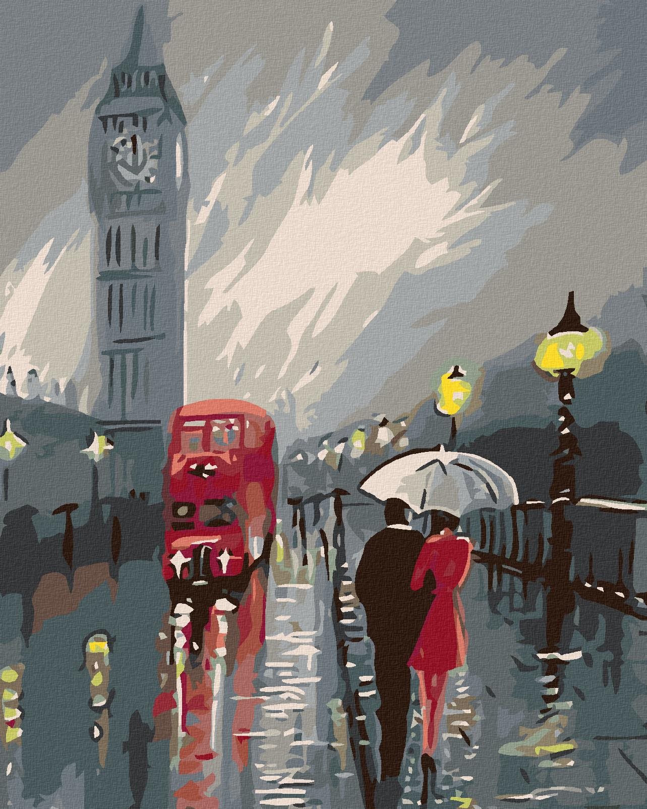 Malování podle čísel - Big Ben v dešti, 40x50 cm, vypnuté plátno na rám