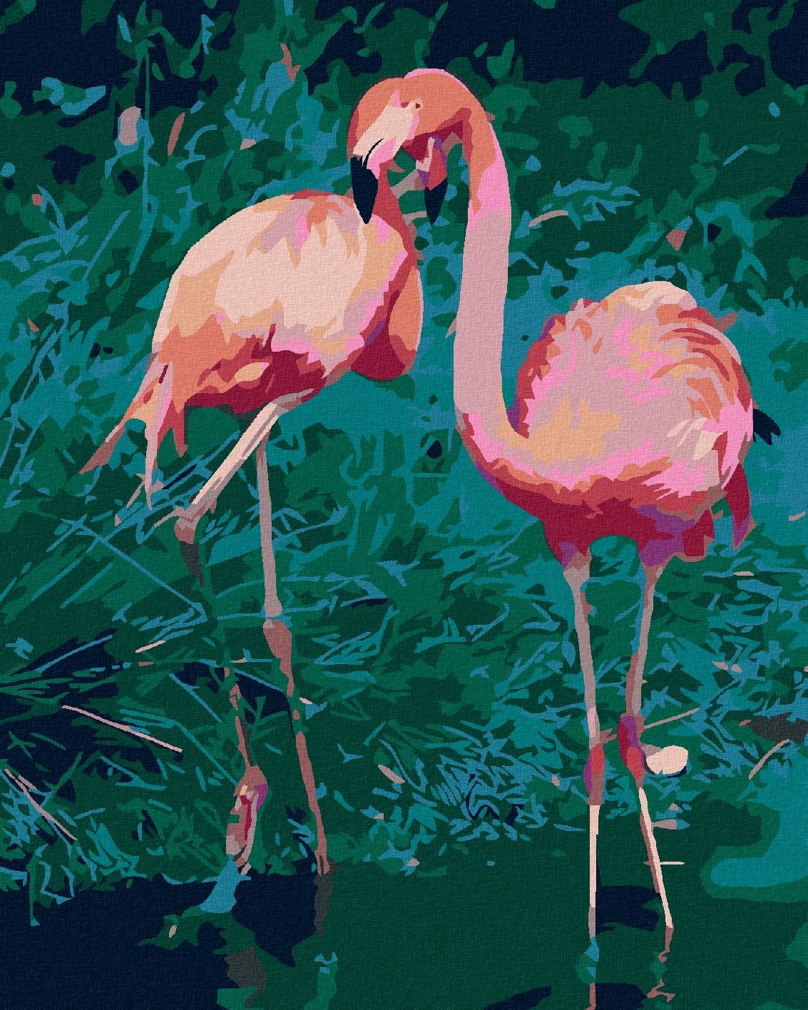 Malování podle čísel - Dva plameňáci, 80x100 cm, bez rámu a bez vypnutí plátna