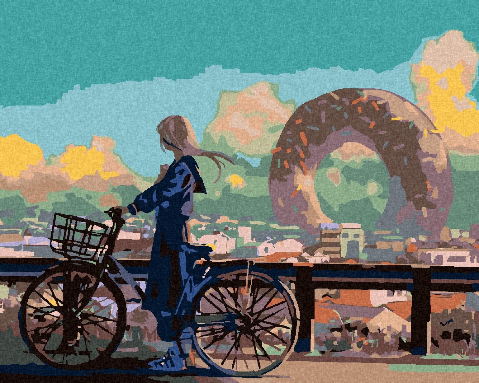 Malování podle čísel - Dívka na kole, 50x40 cm, vypnuté plátno na rám