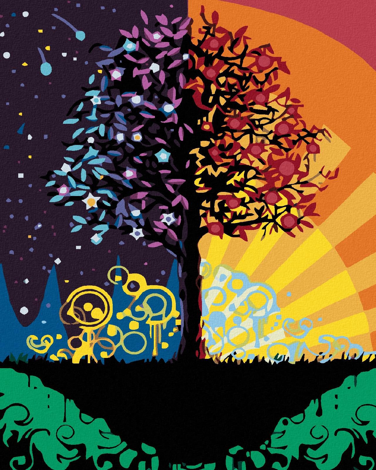 Malování podle čísel - Barevný strom, 40x50 cm, vypnuté plátno na rám