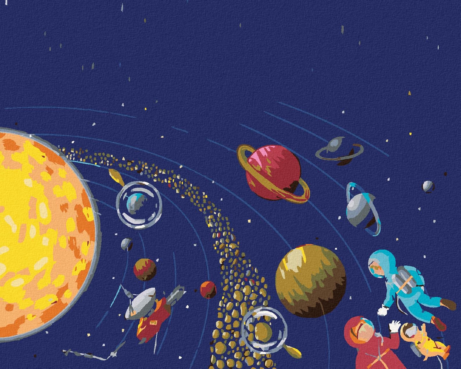 Malování podle čísel - Vesmír a kosmonauti, 100x80 cm, bez rámu a bez vypnutí plátna